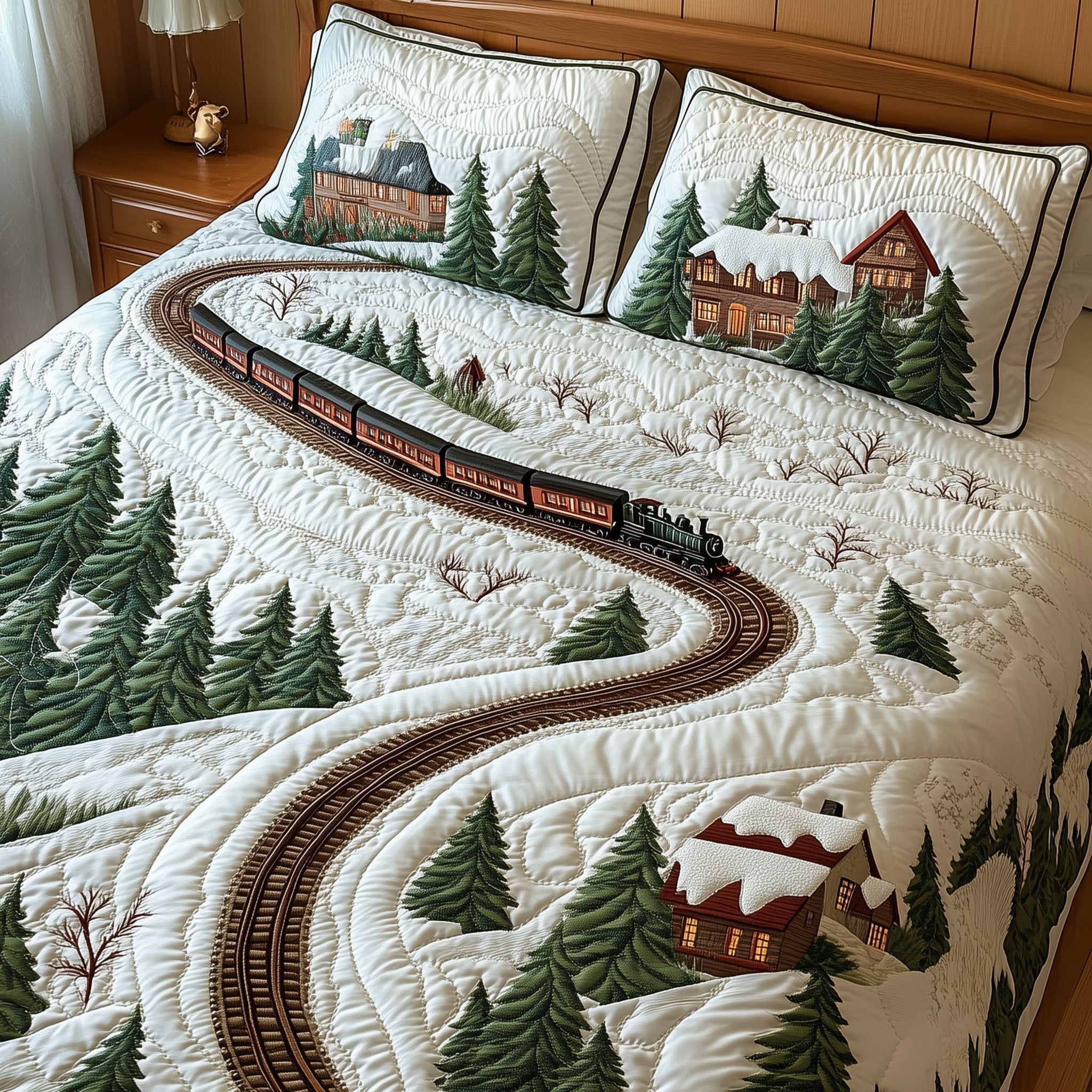 Winter Train Journey Quilted Bedding Set Duvet Cover Merchandise Unusual Gifts For Train Lovers