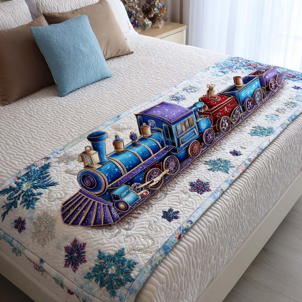 Winter Train Quilted Bed Runner Holiday Bedroom Ideas Family Christmas Presents