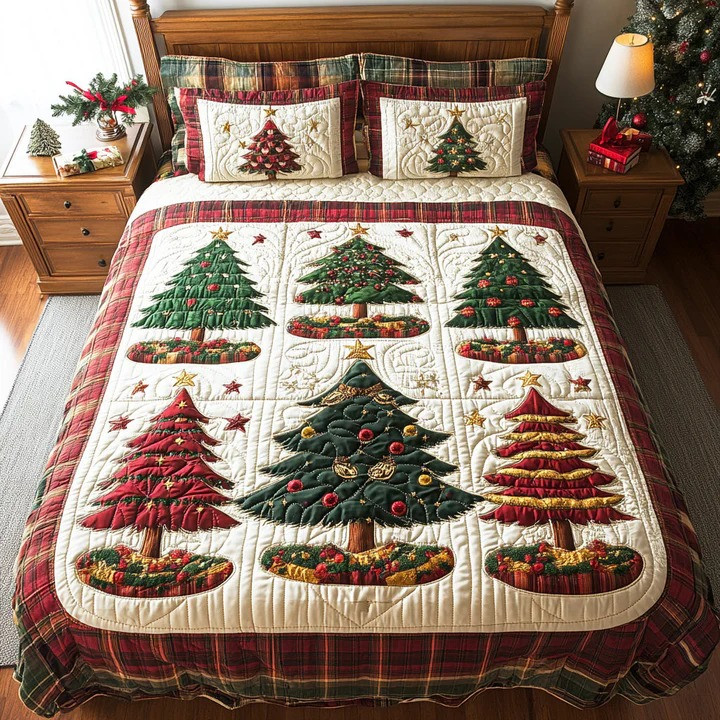 Winter Tree 3-Piece Quilted Bedding Set Christmas Holiday Bedspread Best Cozy Xmas Gift Ideas