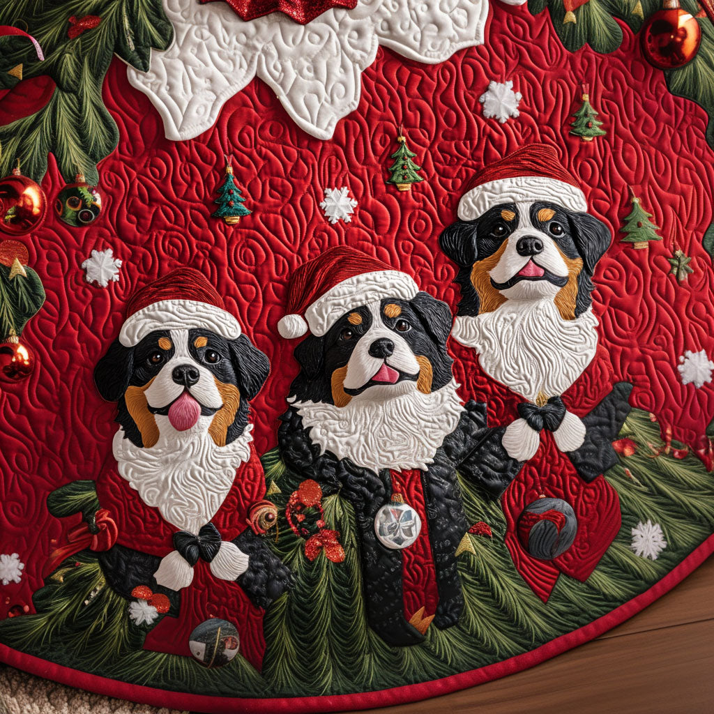 Winter Trekker Quilted Christmas Tree Skirt Classic Red and White Tree Skirt for Traditional Decor