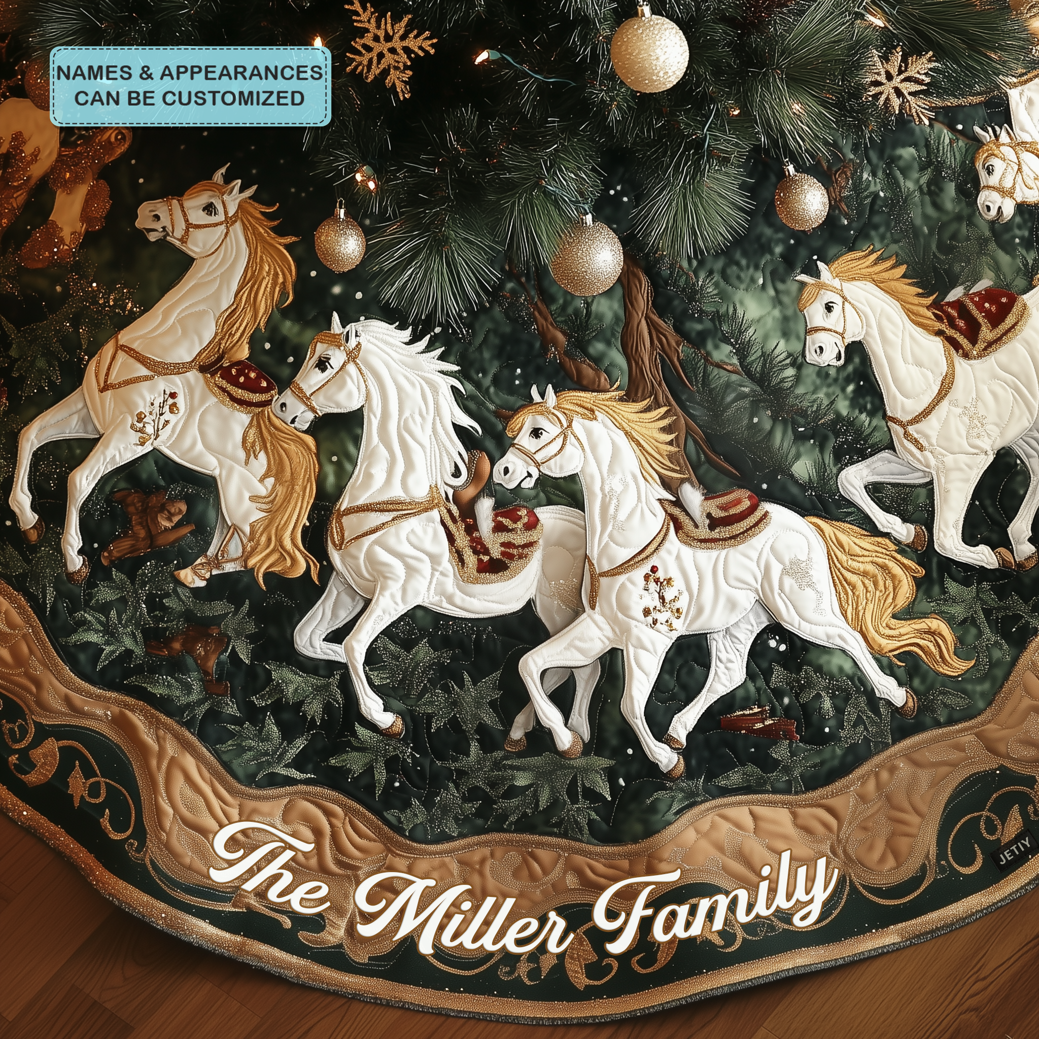 Winter Trot Personalized Custom Quilted Tree Skirt Seasonal Gift Merch for Festive Homes