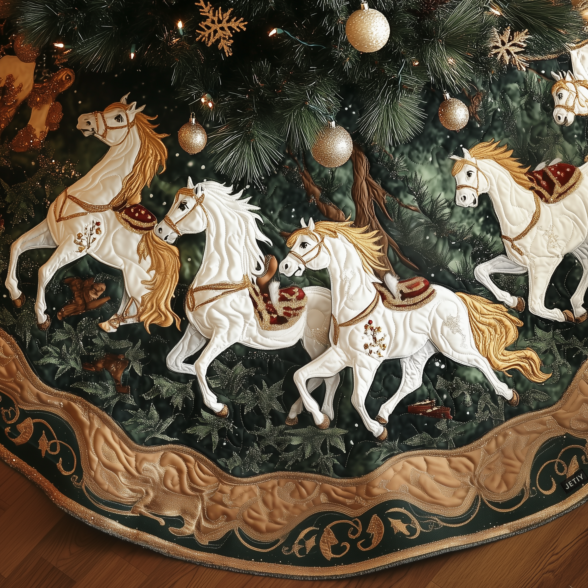 Winter Trot Quilted Tree Skirt Xmas Tree Base Cover Christmas Presents For Mom