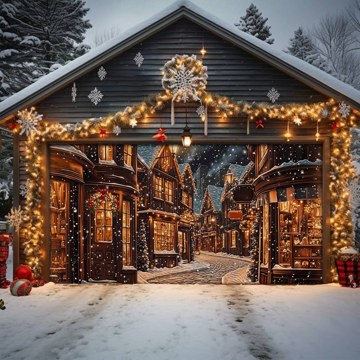 Winter Village Christmas Garage Door Banner Outside Christmas Decorations Best Gift For Xmas