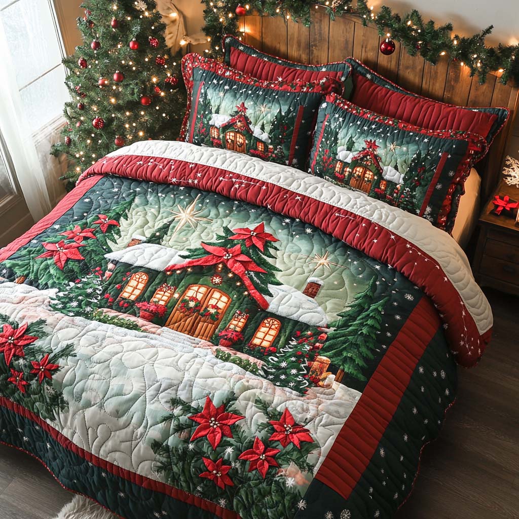 Winter Village Glow Quilted Bedding Set Aesthetic Room Decor Gifts For Church Volunteers