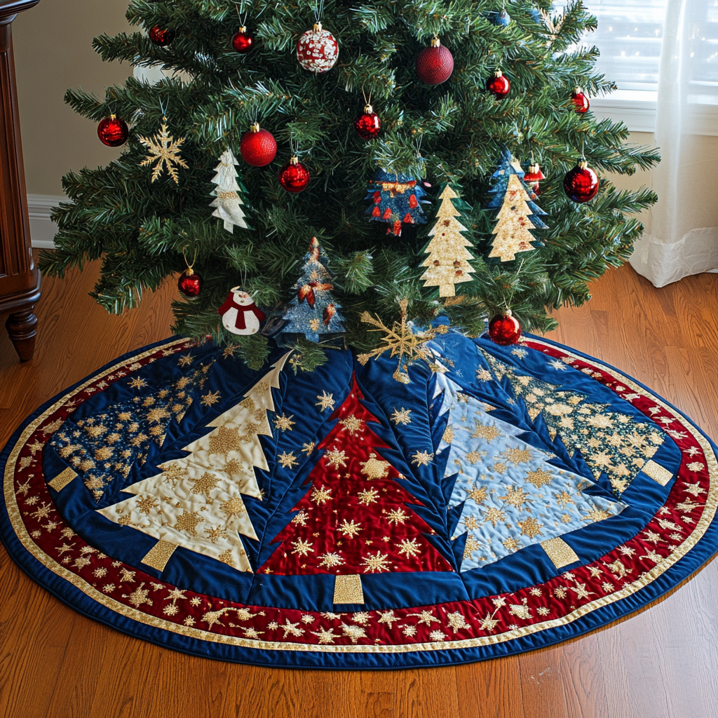 Winter Whimsy Quilted Christmas Tree Skirt Cozy Holiday Tree Skirt to Brighten Your Home