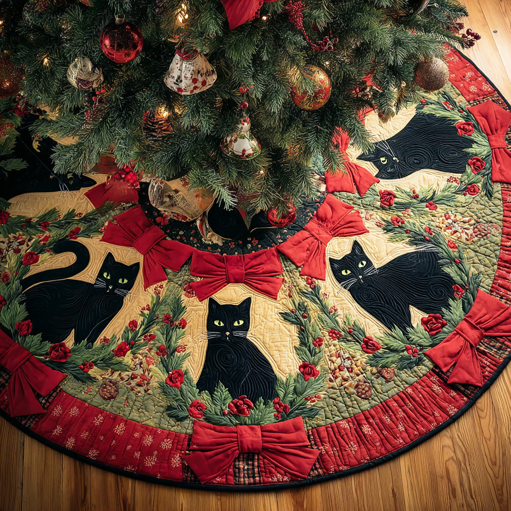 Winter Whisker Magic Christmas Quilted Tree Skirt Xmas Tree Decor Black Cat Gift Shop