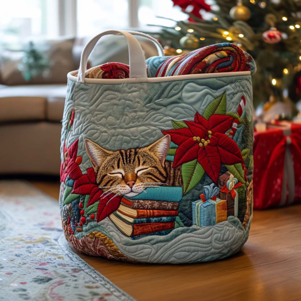 Winter Whiskerland Quilted Laundry Basket Stylish Laundry Basket with Quilted Texture and Handles