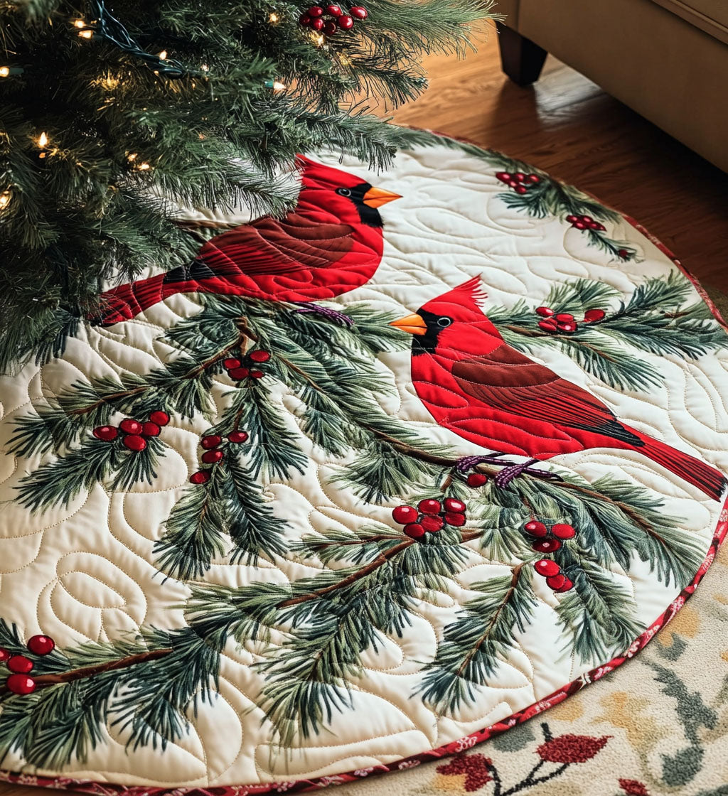 Winter Whisper Quilted Christmas Tree Skirt Winter Holiday Decor Cardinal Gift Items