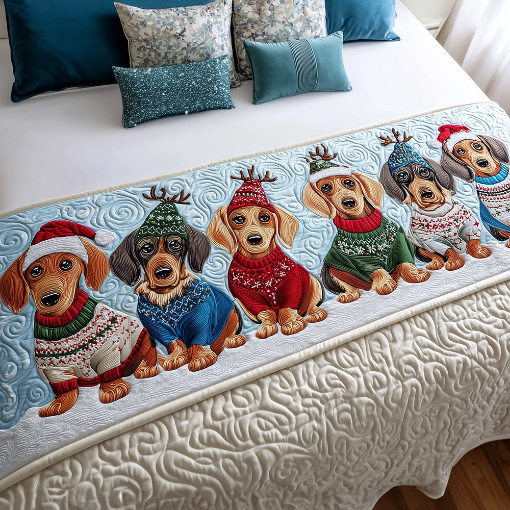 Winter Wiener Quilted Bed Runner Christmas Decorations Gifts For Sausage Dog Lovers