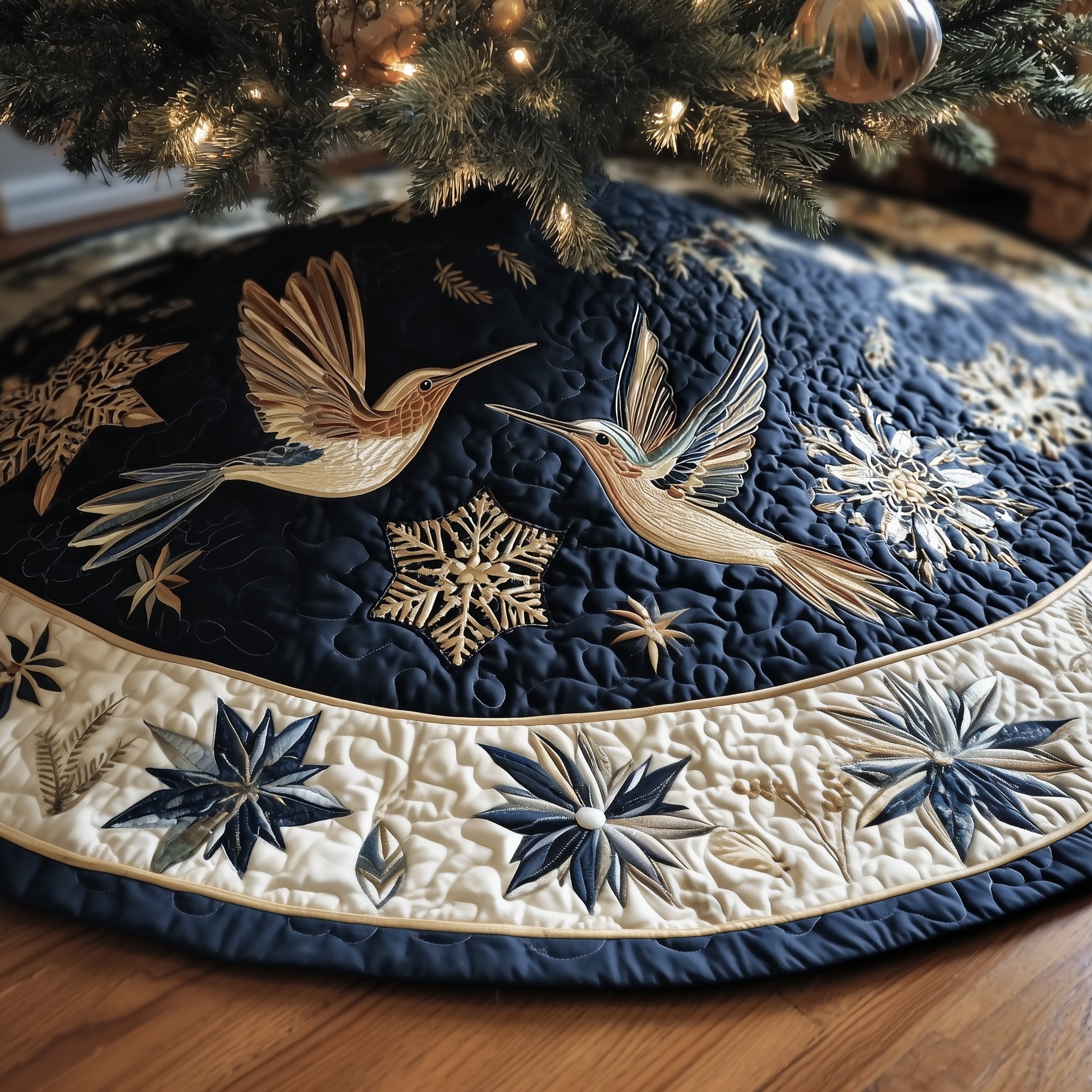 Winter Wings Quilted Tree Skirt Joyful Holiday Season Gift Merch