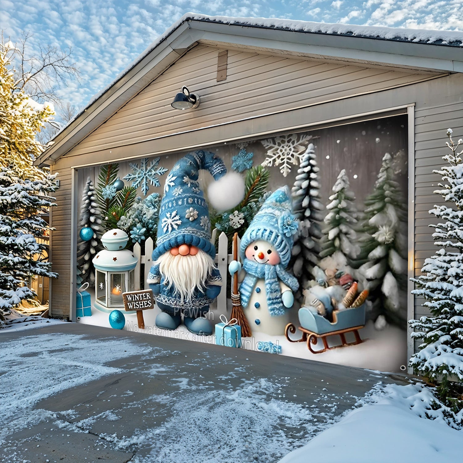 Winter Wishes Christmas Garage Door Banner Christmas Themed Garage Door Covers Presents