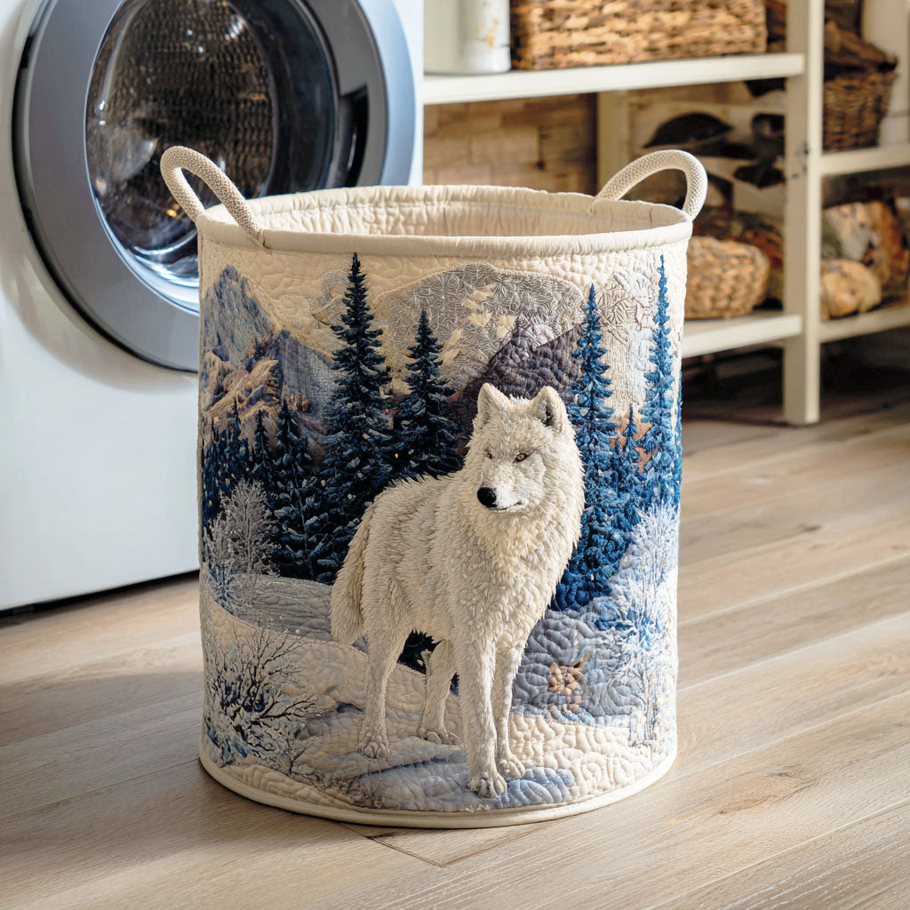 Winter Wolf Gaze Quilted Laundry Basket Lovely Quilted Laundry Basket Gift for Mom or Grandma