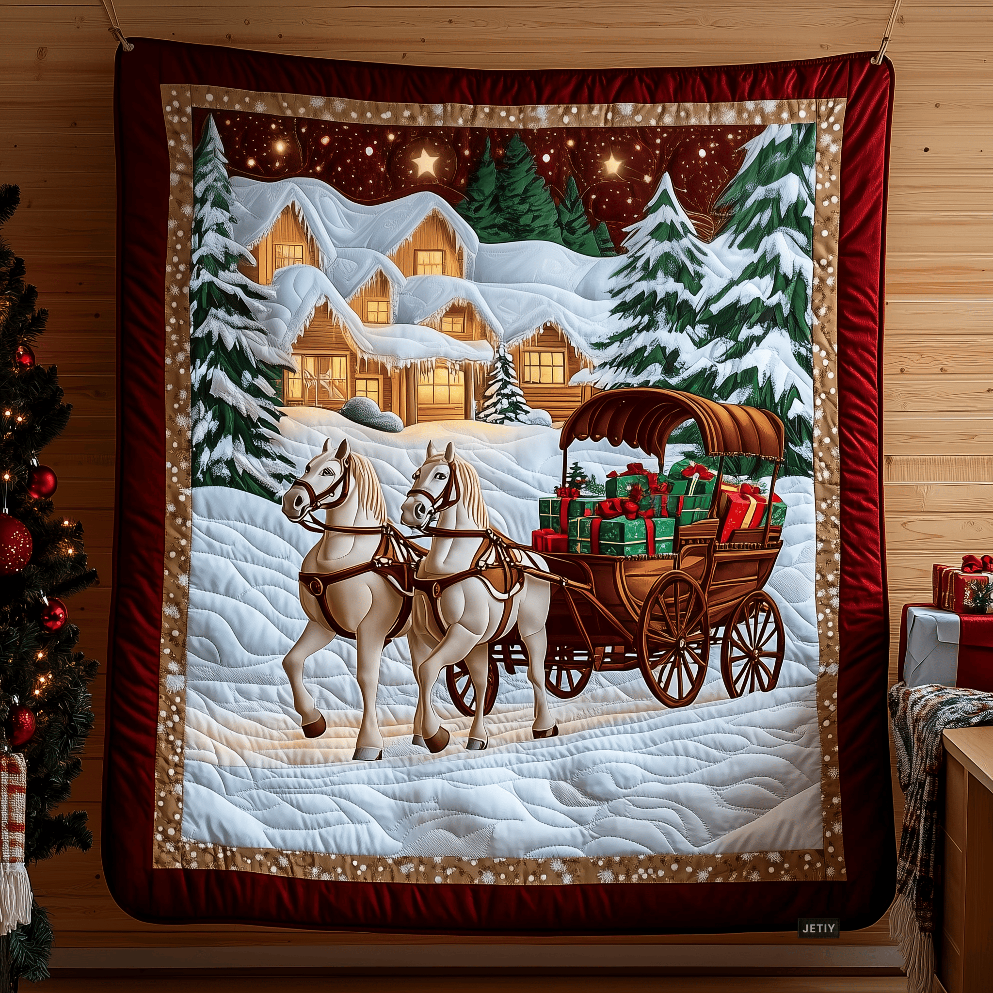 Winter Wonderland Carriage Ride Quilted Blanket Christmas Throw Blanket Romantic Christmas Gifts