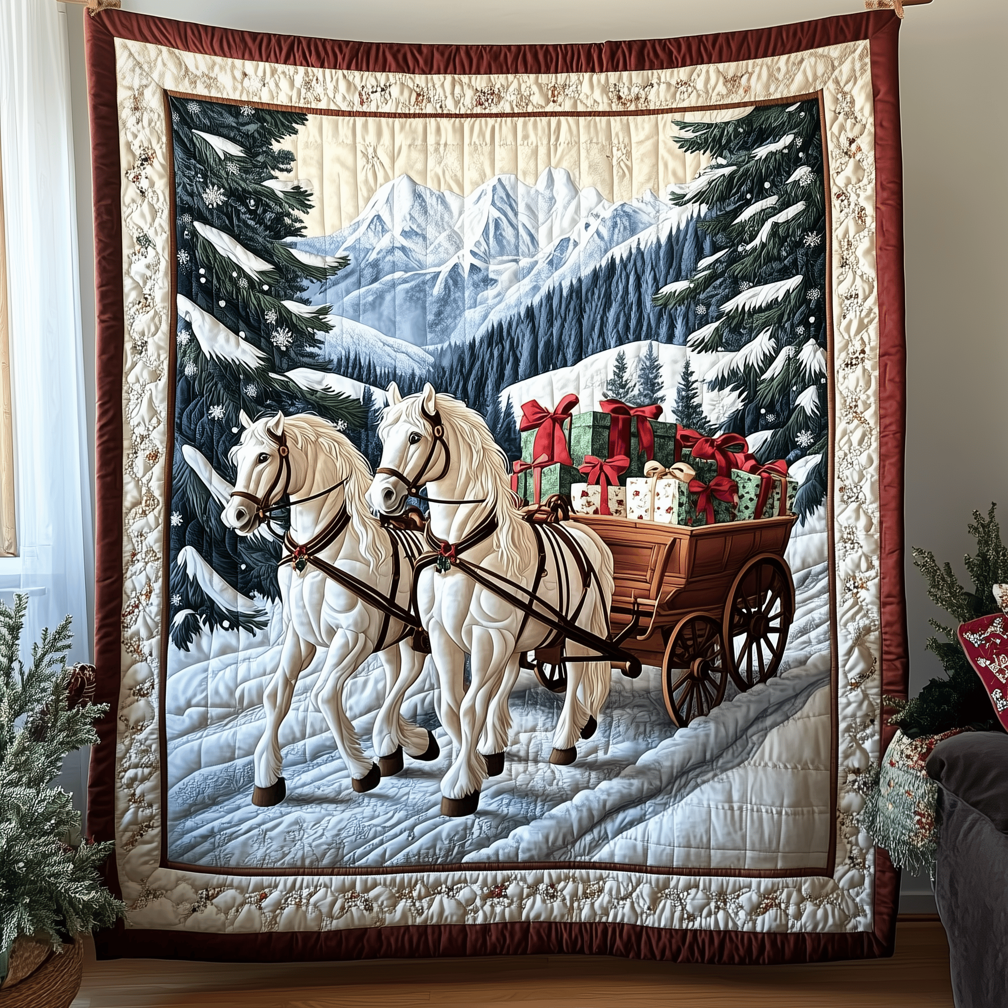 Winter Wonderland Carriage Ride Quilted Blanket Christmas Throw Blanket Unique Christmas Gifts
