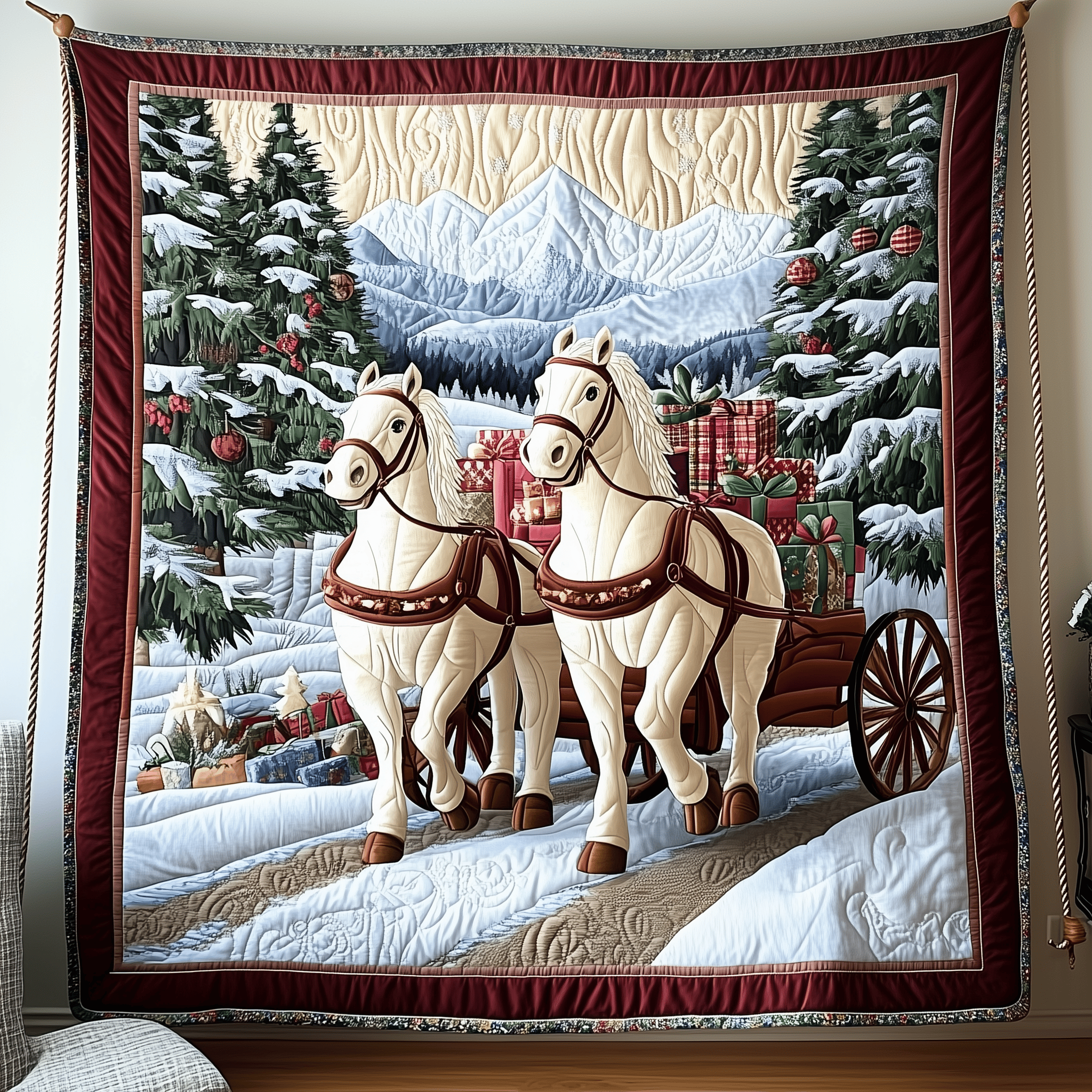 Winter Wonderland Carriage Ride Quilted Blanket Christmas Throw Blanket Uniquue Christmas Gifts