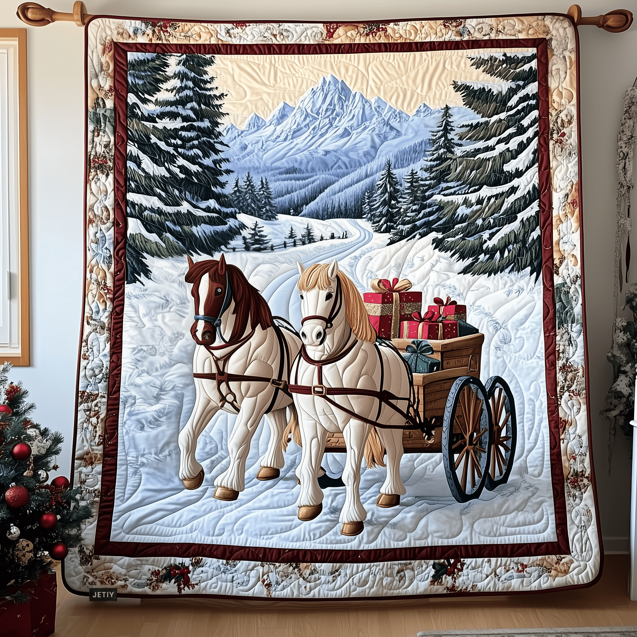 Winter Wonderland Carriage Ride Quilted Blanket Christmas Throw Presents For Grandmas Birthday