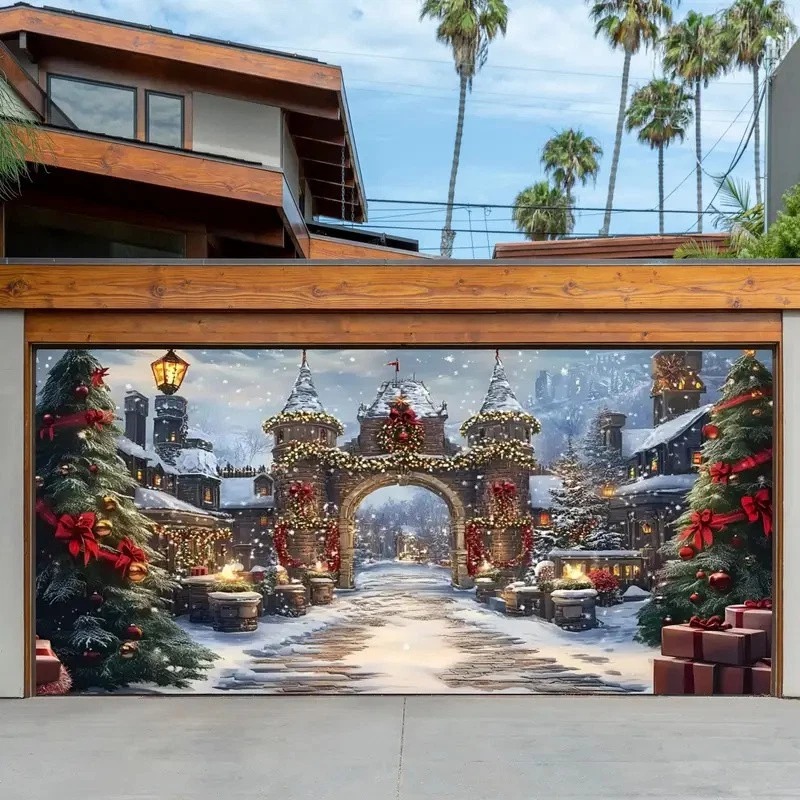Winter Wonderland Christmas Garage Door Cover Xmas Garage Background Decoration Gifts