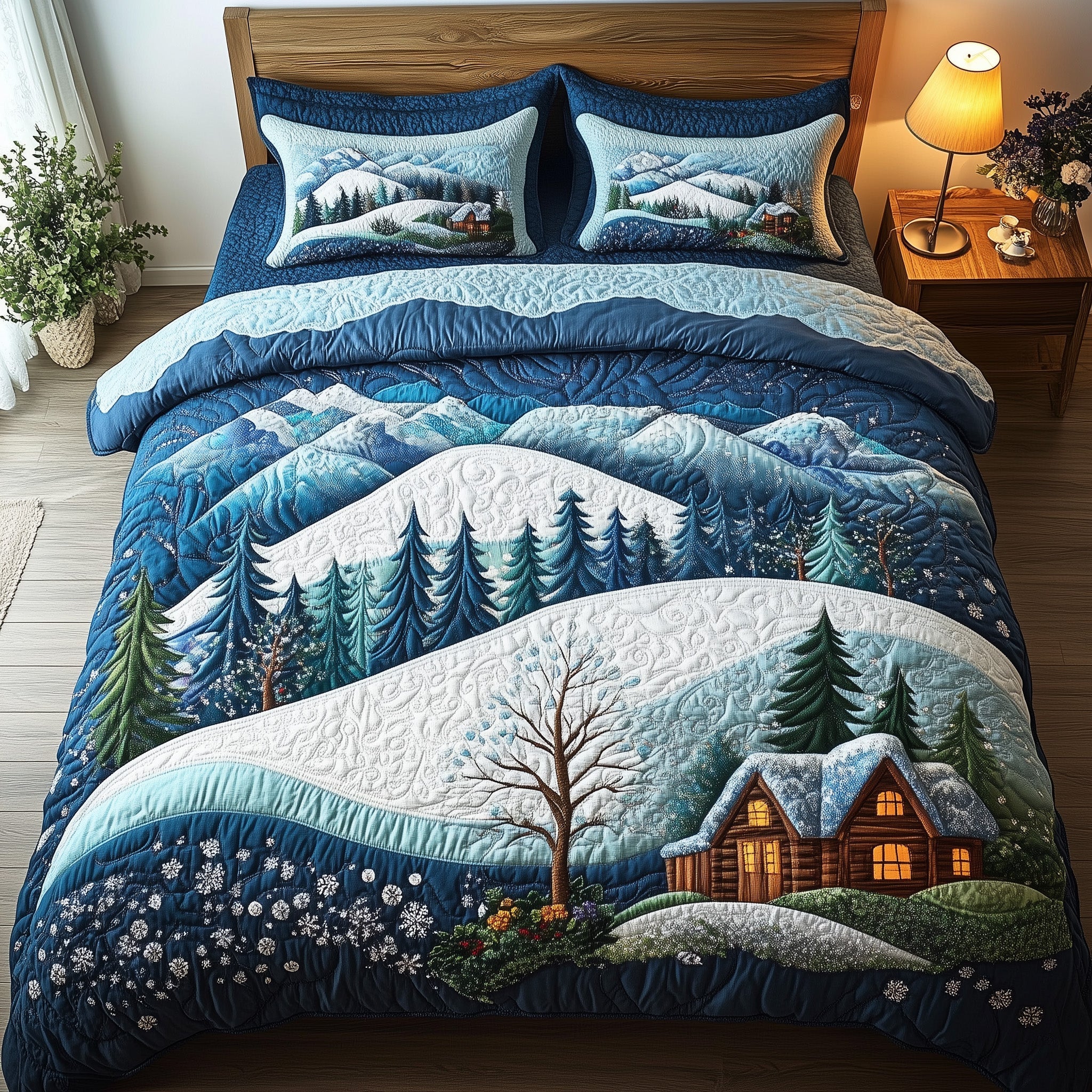 Winter Wonderland Christmas Quilted Bedding Set Duvet Cover Bedspread Chrismas Gifts For Her