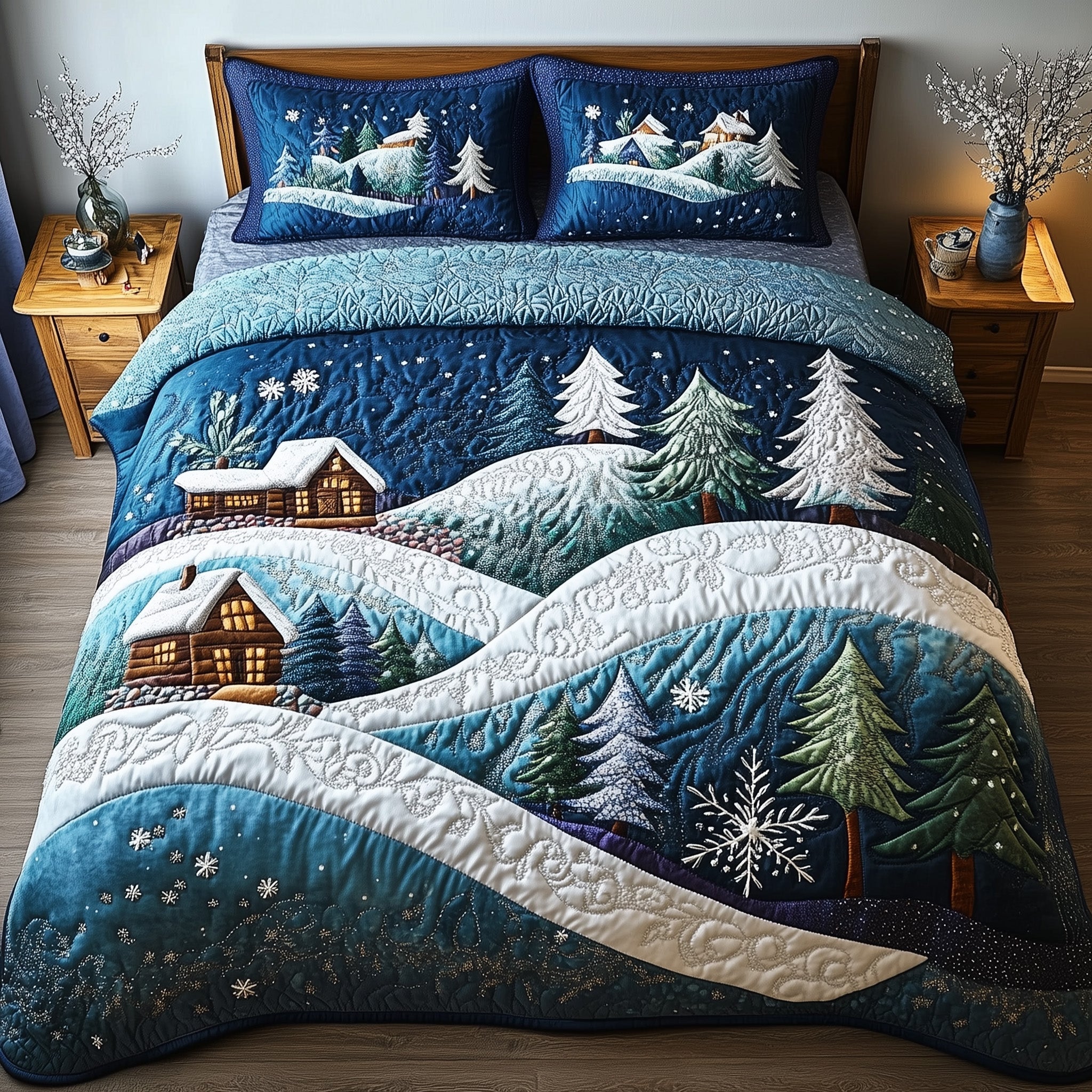 Winter Wonderland Christmas Quilted Bedding Set Duvet Cover Bedspread Christmas Gift Ideas