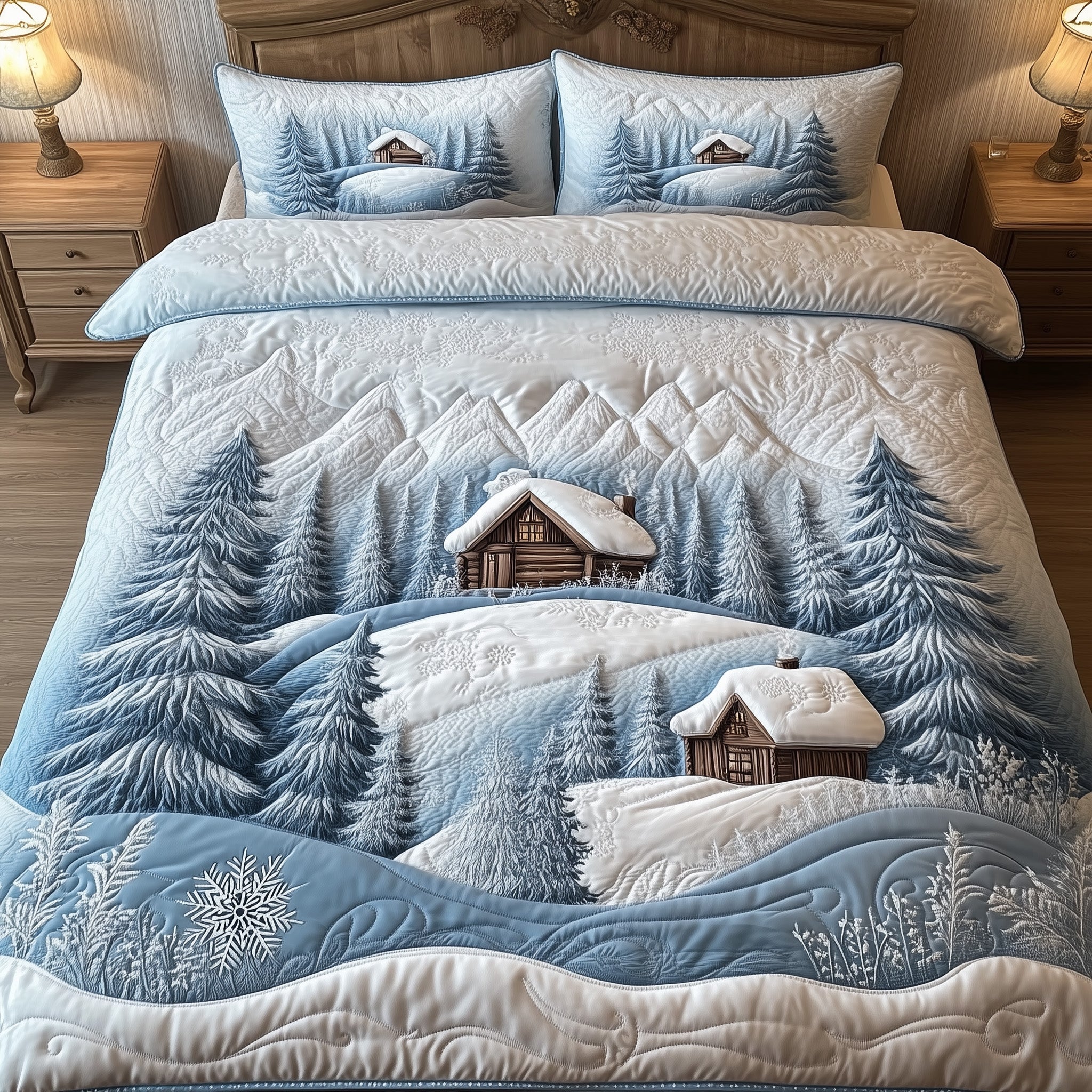 Winter Wonderland Christmas Quilted Bedding Set Duvet Cover Bedspread Christmas Gifts
