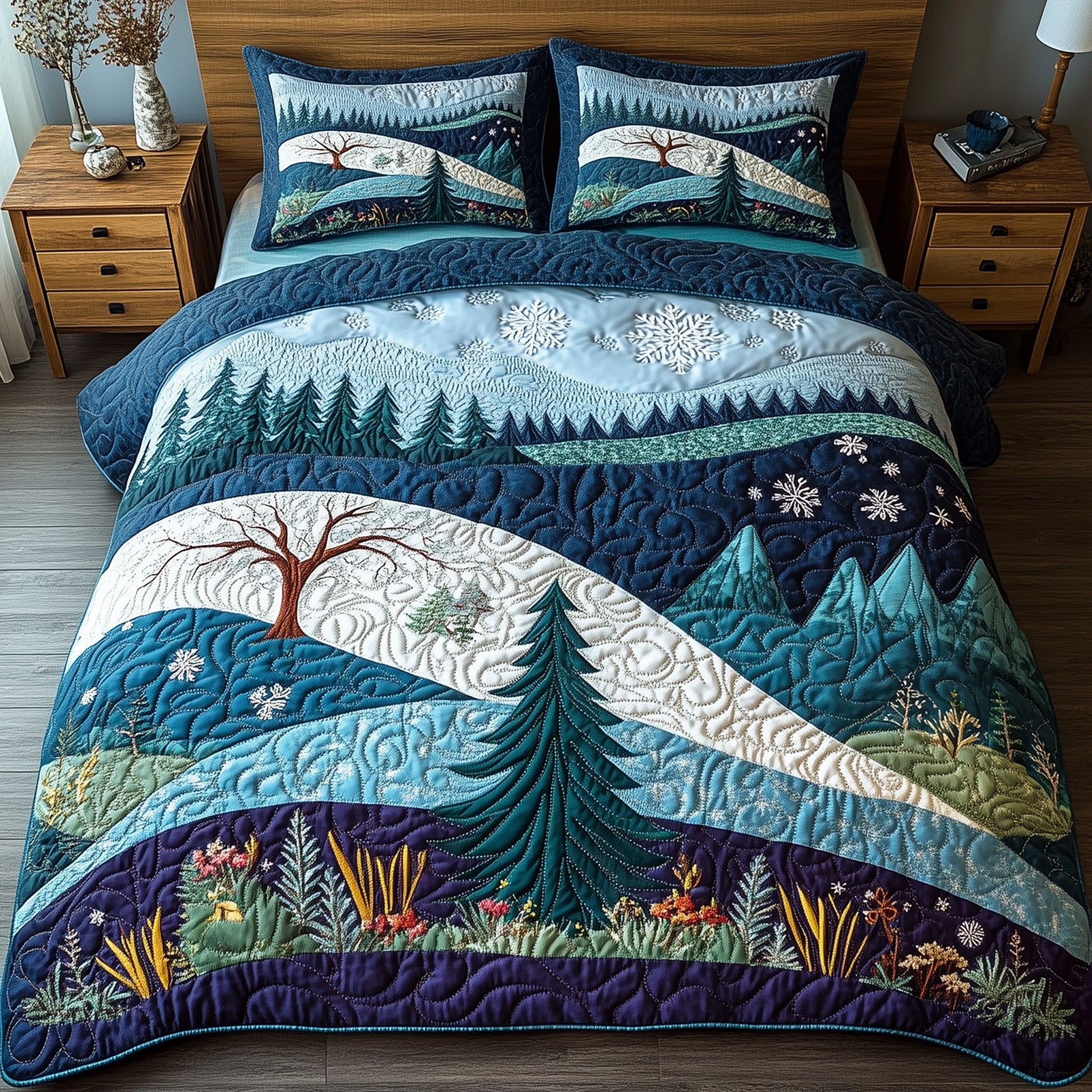 Winter Wonderland Christmas Quilted Bedding Set Duvet Cover Bedspread Gifts For Christmas