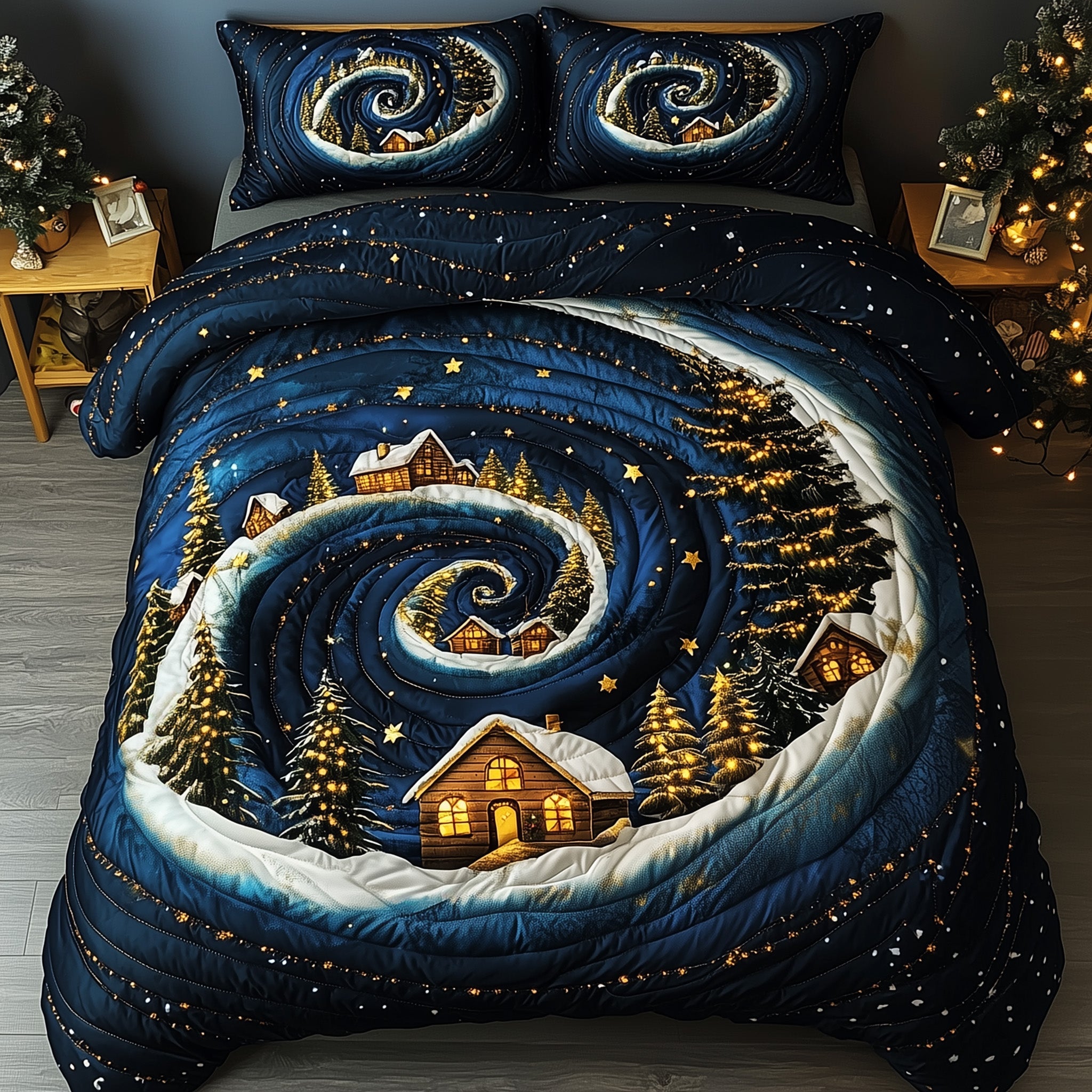 Winter Wonderland Christmas Quilted Bedding Set Duvet Cover Bedspread Winter Presents For Family