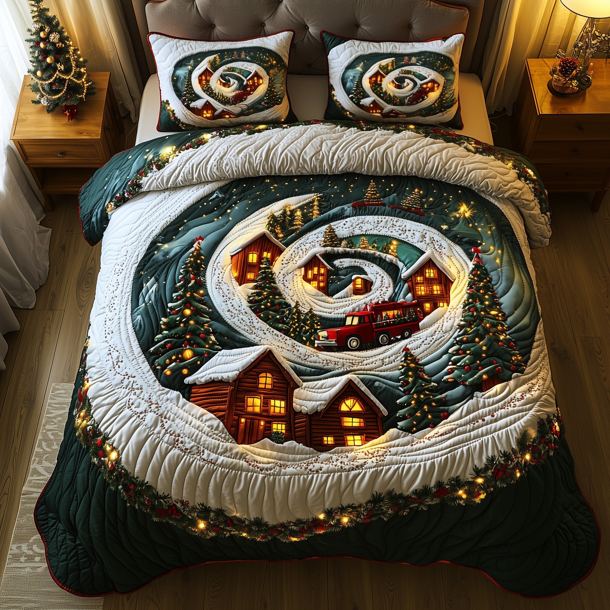 Winter Wonderland Christmas Quilted Bedding Set Duvet Cover Bedspread Winter Presents For Friends