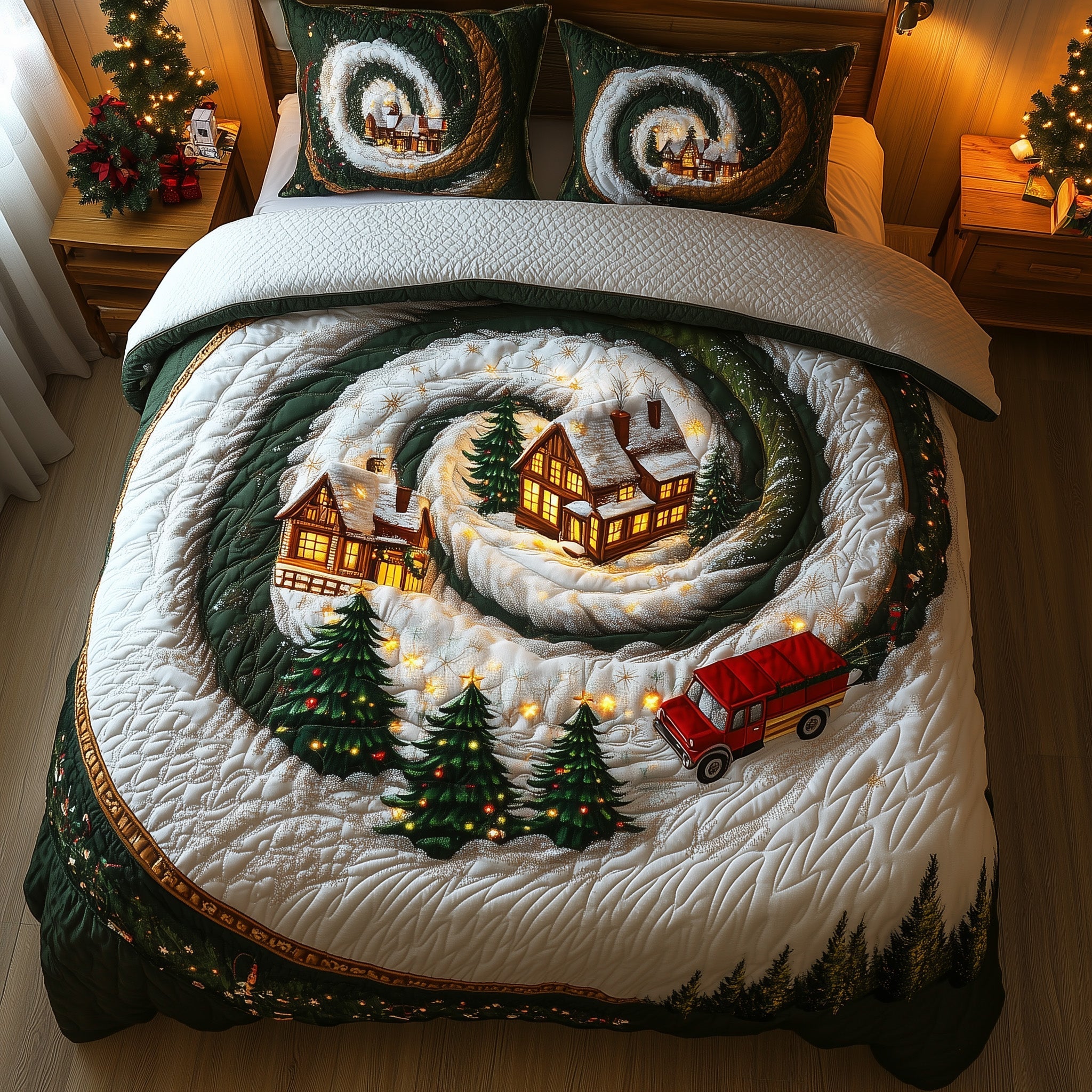Winter Wonderland Christmas Quilted Bedding Set Duvet Cover Bedspread Winter Presents For Husband