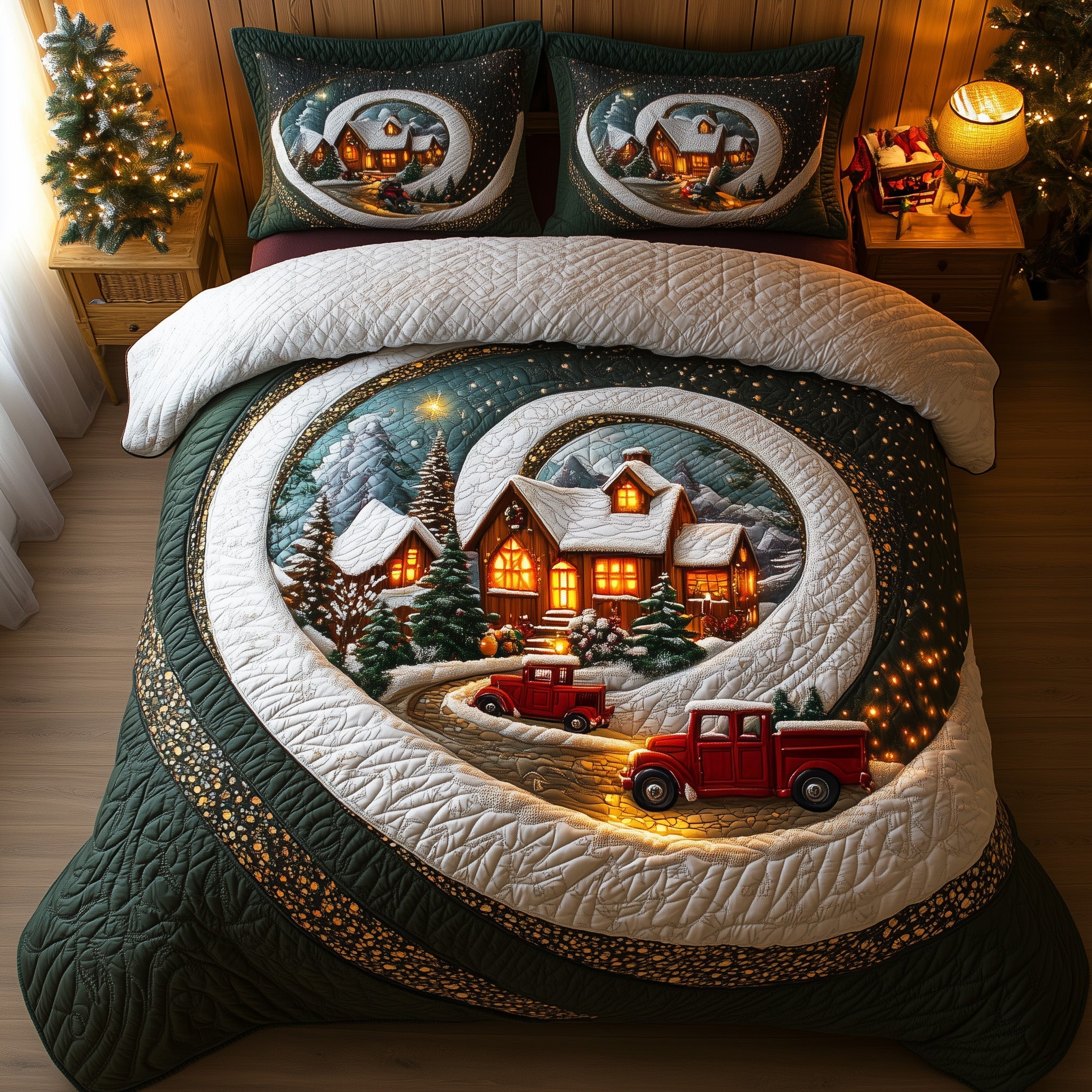 Winter Wonderland Christmas Quilted Bedding Set Duvet Cover Bedspread Xmas Gift Ideas For Her