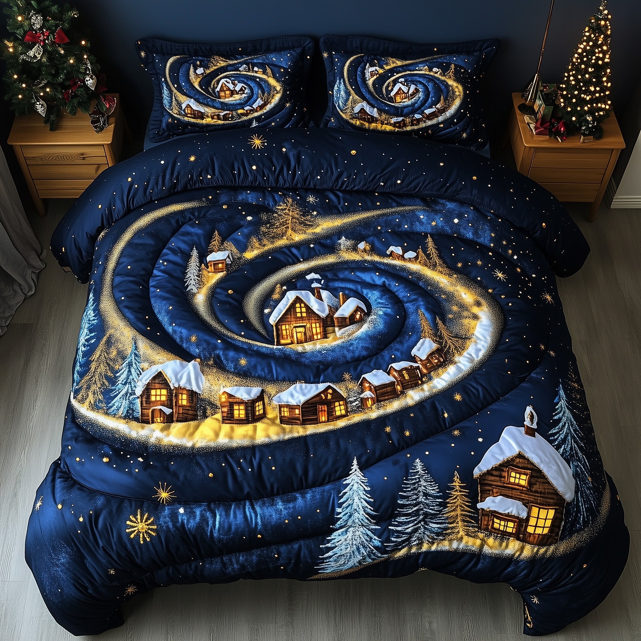 Winter Wonderland Christmas Quilted Bedding Set Duvet Cover Bedspread Xmas Holiday Presents For Wife