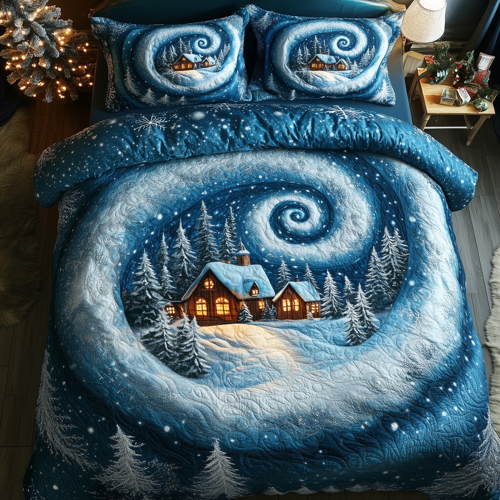 Winter Wonderland Christmas Quilted Bedding Set Duvet Cover Bedspread Xmas Presents