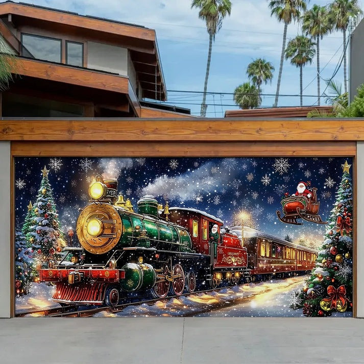 Winter Wonderland Express Christmas Garage Door Cover Santa On Sleigh Gara Decorations