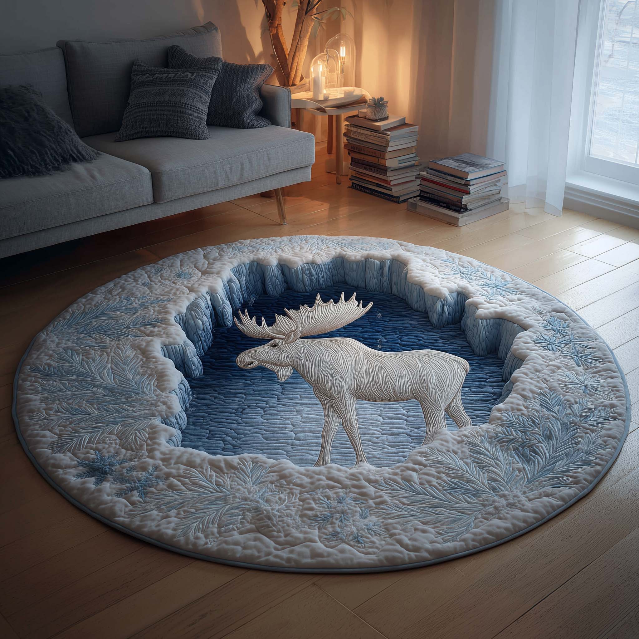 Winter Wonderland Moose Quilted Round Mat Perfect Home Accessory Quilted Round Mat