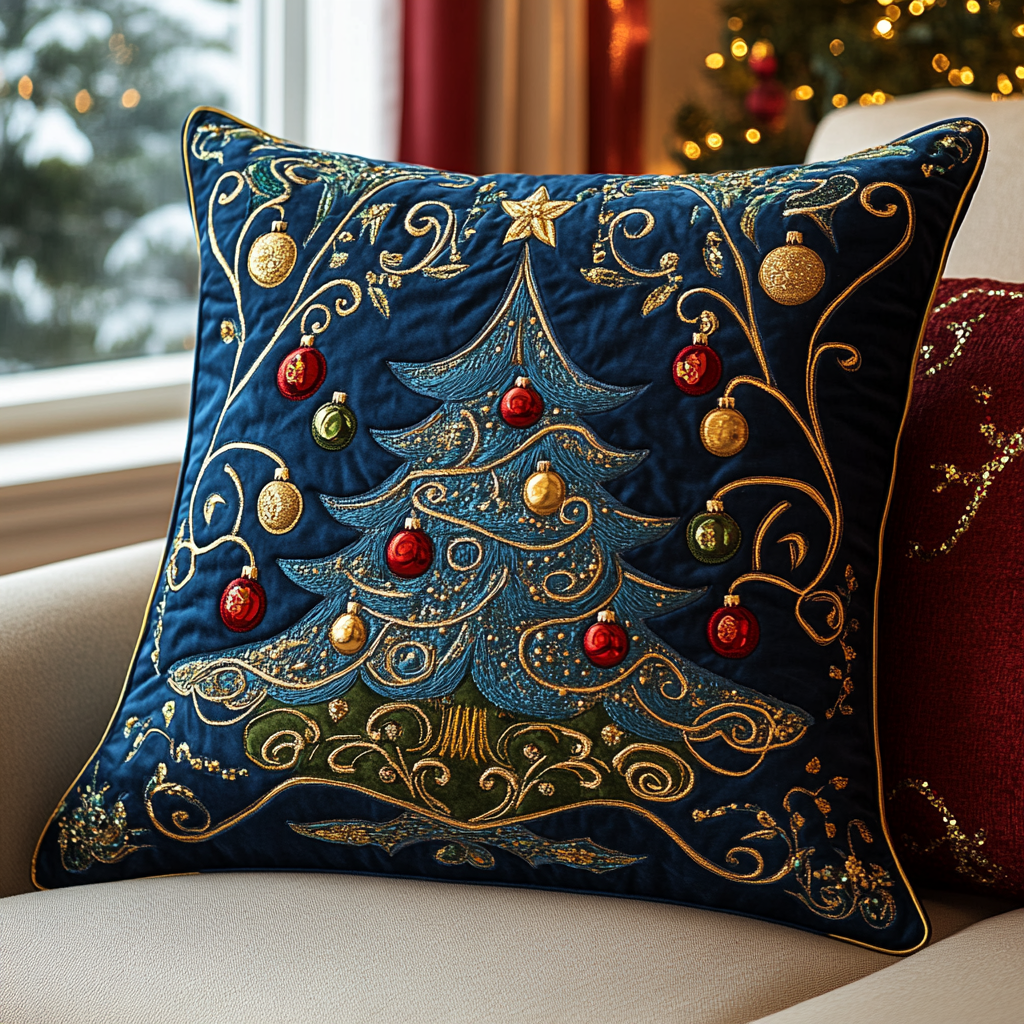 Winter Wonderland Pines Quilted Pillow Case Xmas Pillow Cover for Holiday Decor