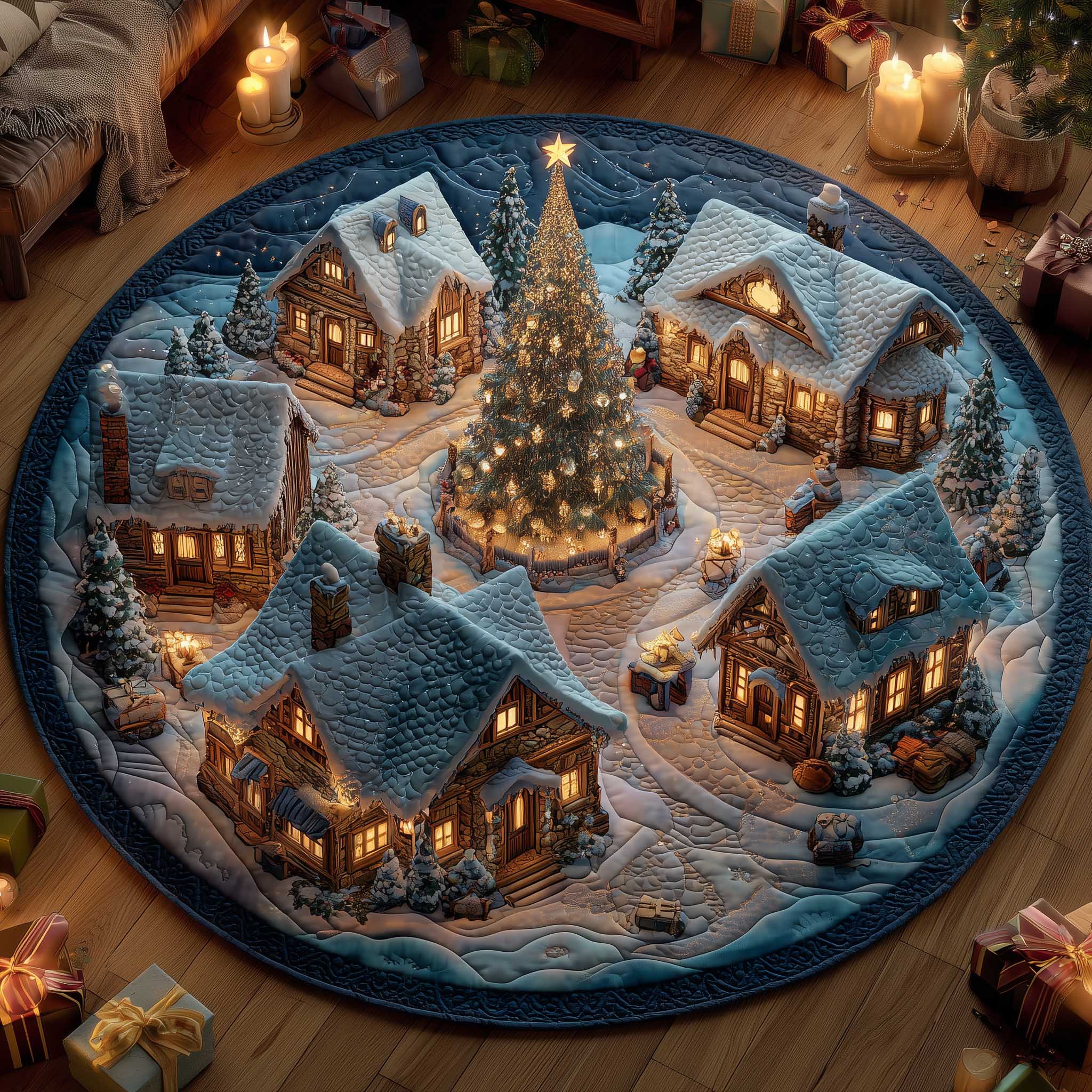 Winter Wonderland Quilted Round Mat Durable Quilted Round Mat for Everyday Use