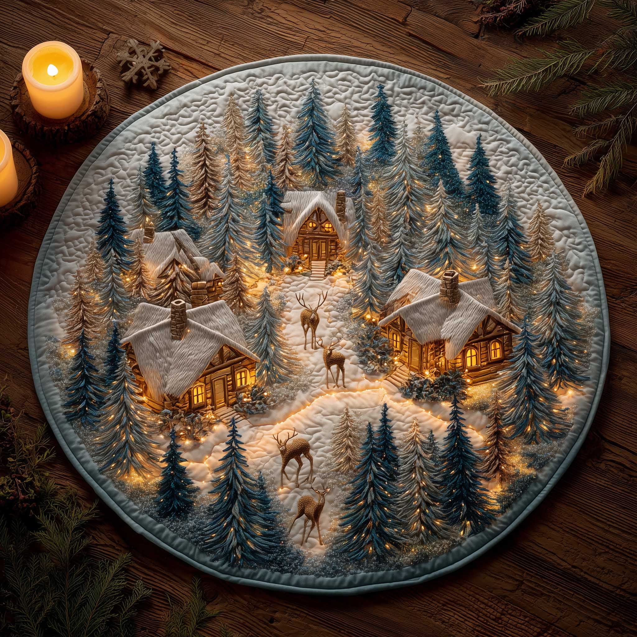 Winter Wonderland Quilted Round Mat Eco-Friendly Quilted Round Mat for Sustainable Living