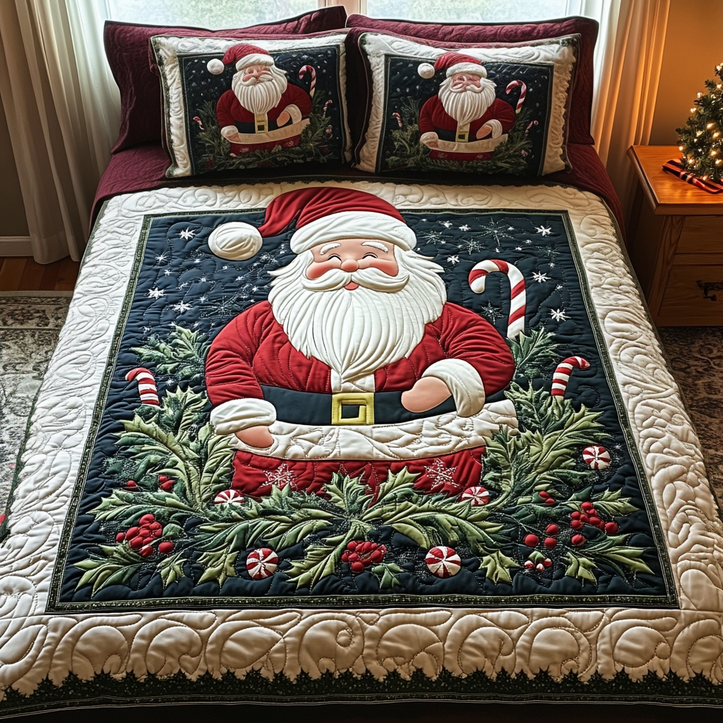 Winter Wonderland Santa Quilted Bedding SetKing Size Duvet Cover Useful Gifts For Mom