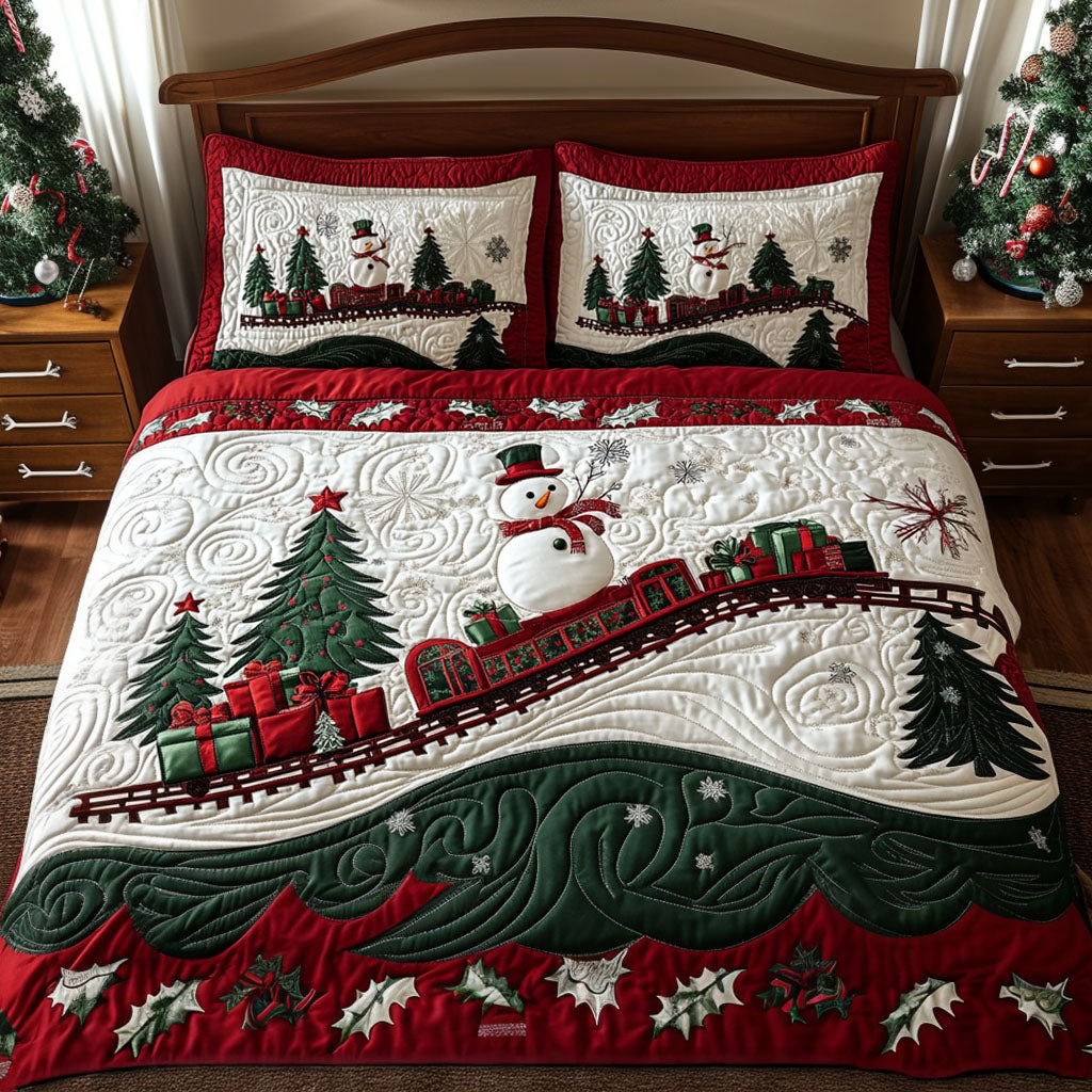 Winter Wonderland Tracks Quilted Bedding Set Xmas Duvet Cover Set Christmas Gifts For Boyfriend