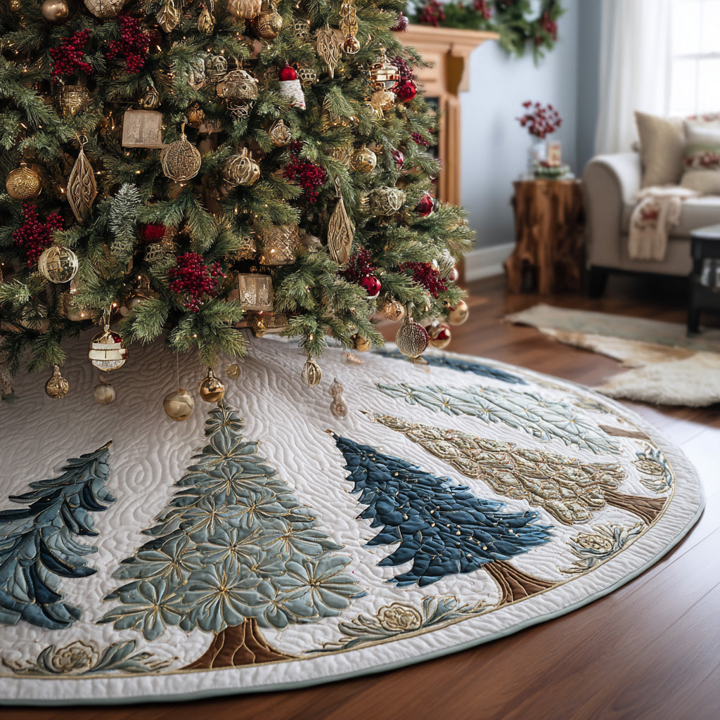 Winter Woods Quilted Christmas Tree Skirt Lovely Gift Merch for a Festive Home