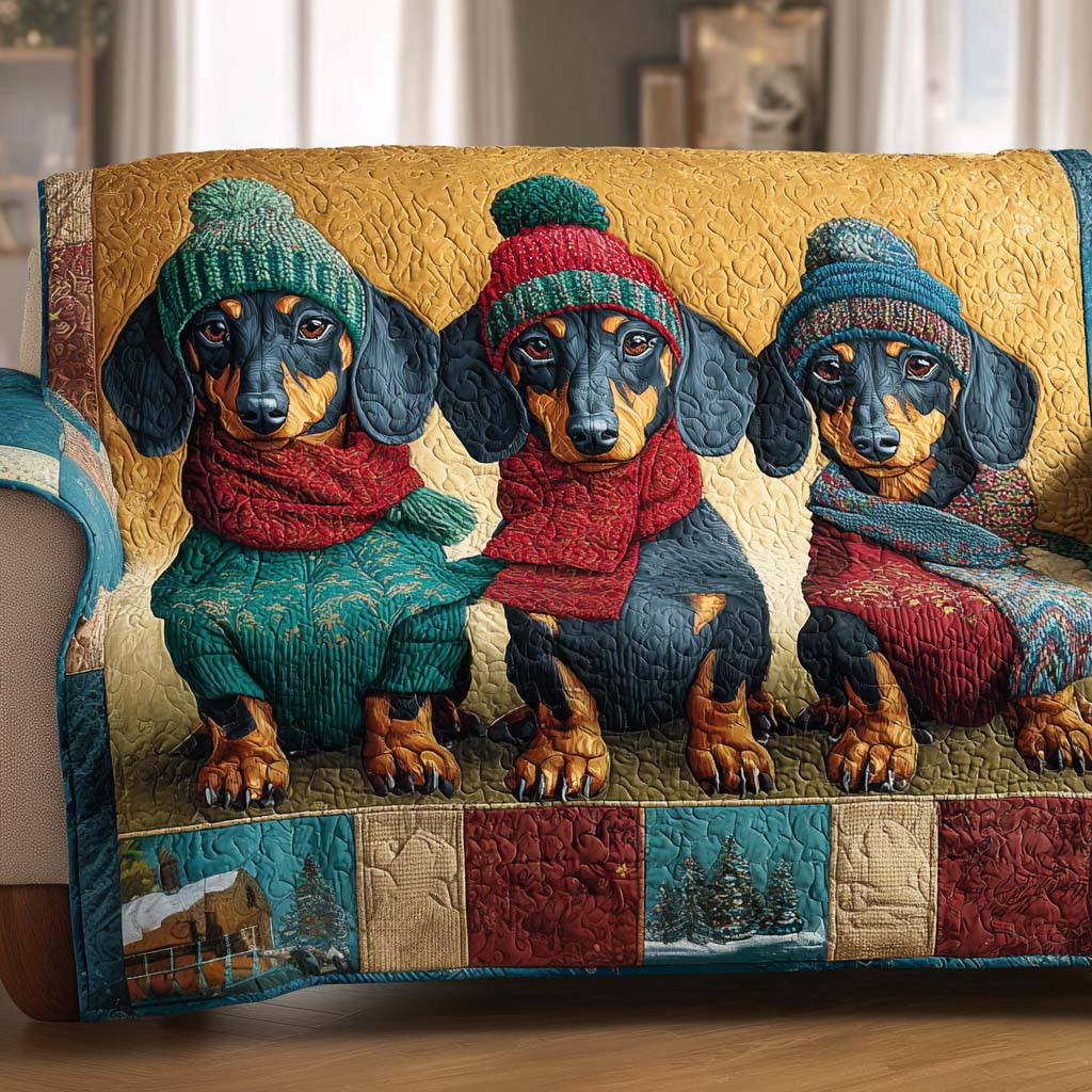 Winter Woof Crew Quilted Sofa Cover Holiday Living Christmas Decor Sausage Dog Gifts For Him
