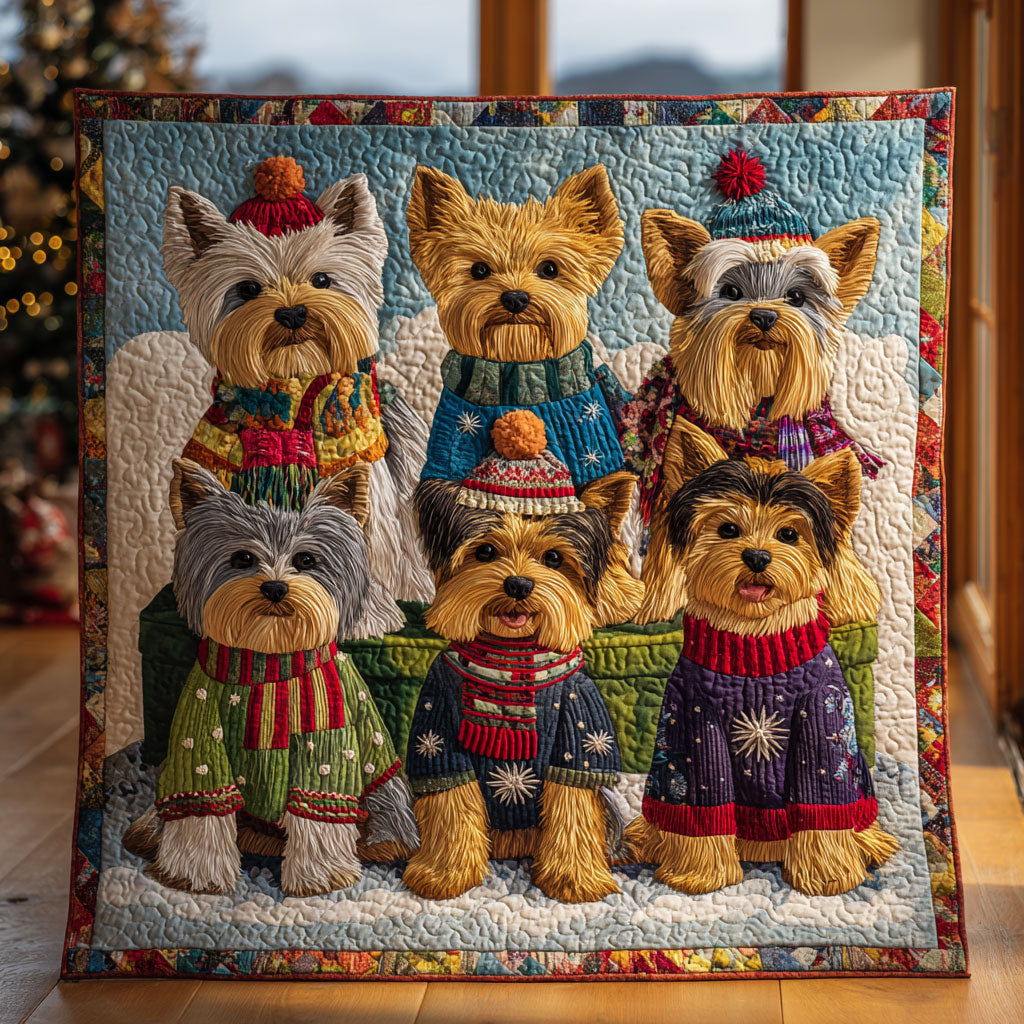 Winter Yorkie Quilt Blanket Throws For Couch Christmas Gift for Yorkie Lovers