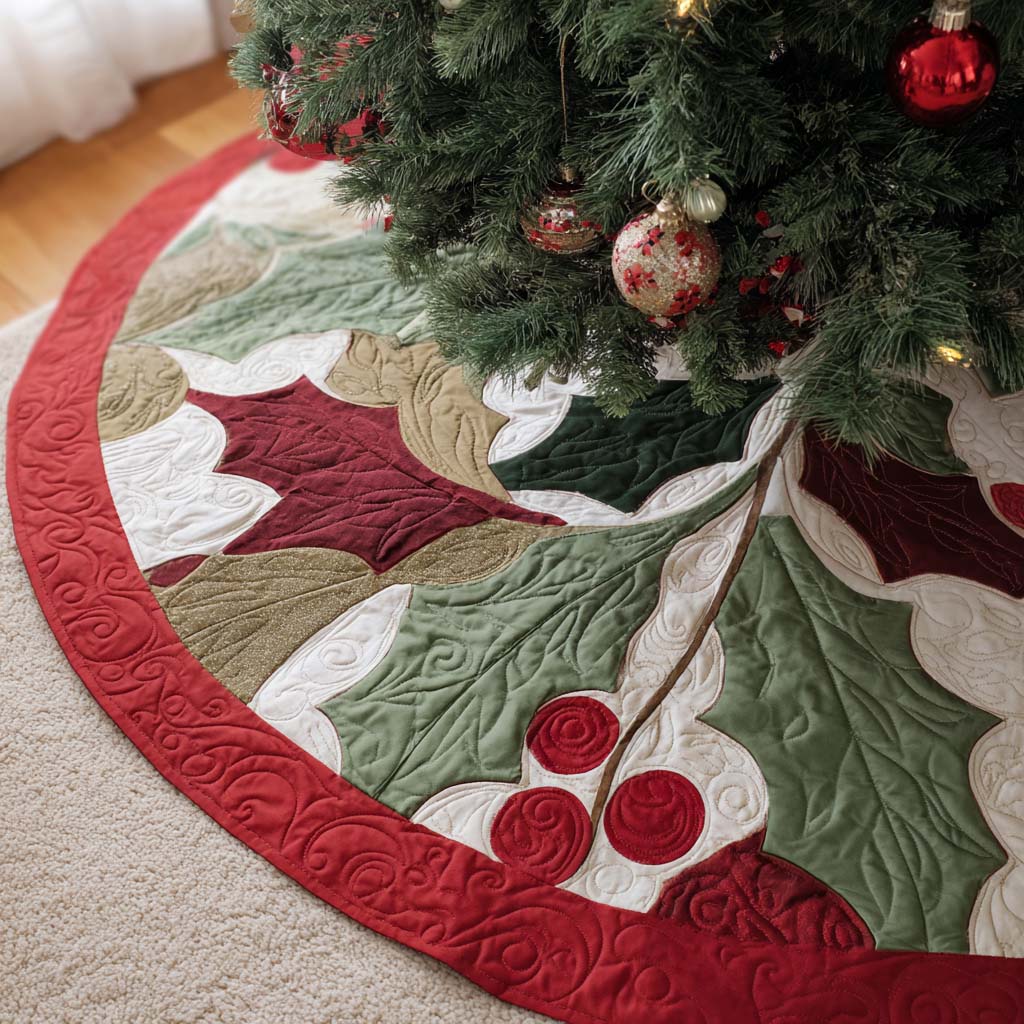 Winterberry Delight Christmas Quilted Tree Skirt Holiday Decor Indoor Top Christmas Gifts 2025