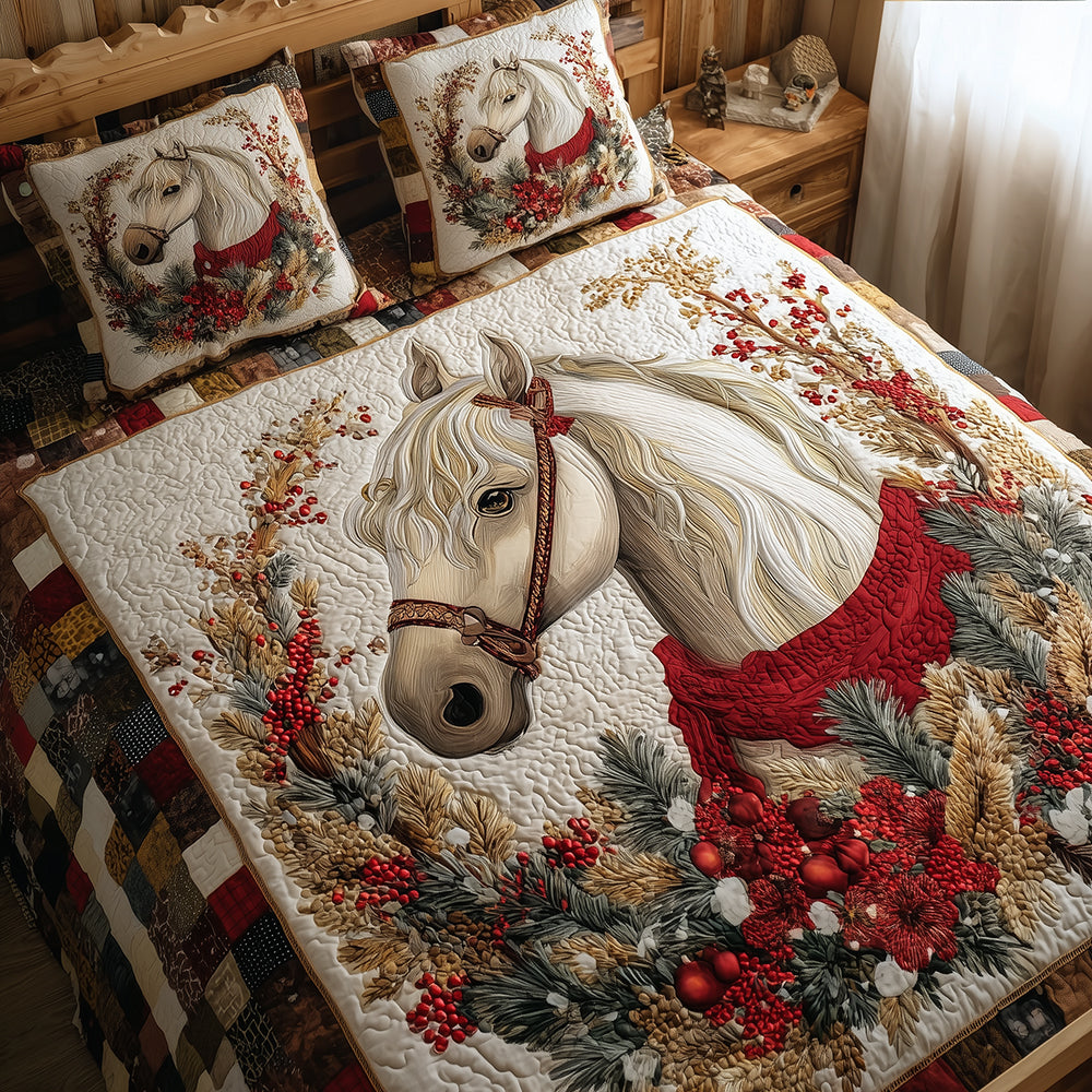 Winterberry Horse Quilted Bedding Set Bedroom Decorations Gifts For People Who Like Horses