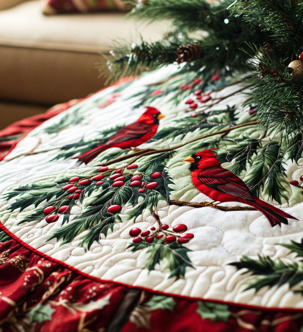 Winterberry Wrap Quilted Christmas Tree Skirt Modern Quilted Tree Skirt for Trendy Home Decoration