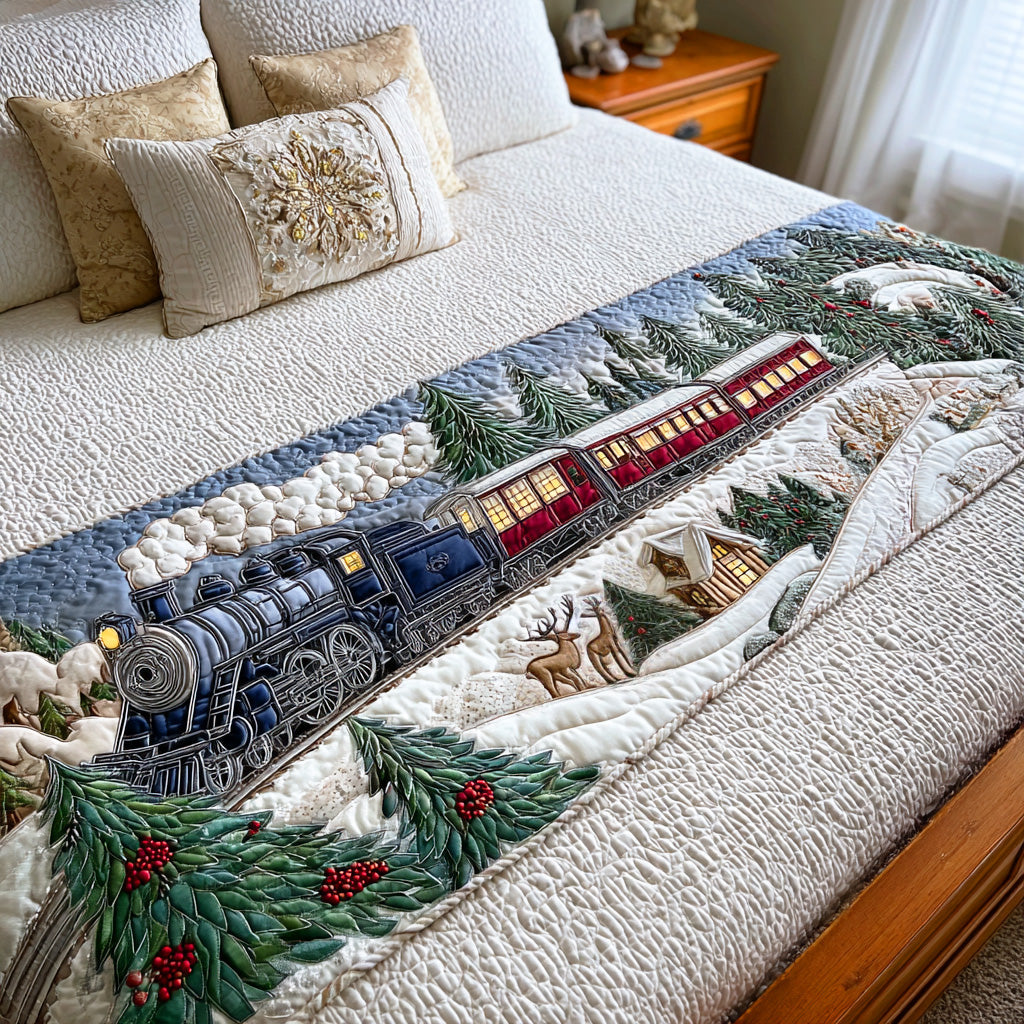 Winterlight Express Quilted Bed Runner Bedroom Holiday Decor Family Xmas Present Ideas