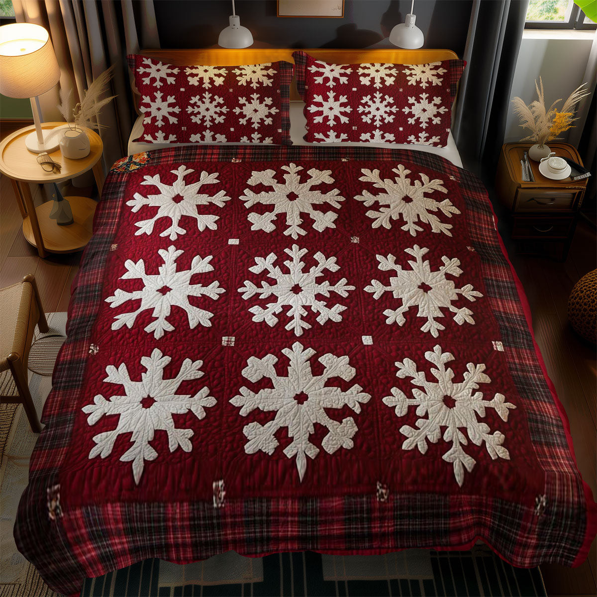 Winter's Snowflakes Holiday Christmas Quilted Bedding Set Best Christmas Gifts For Grandparents