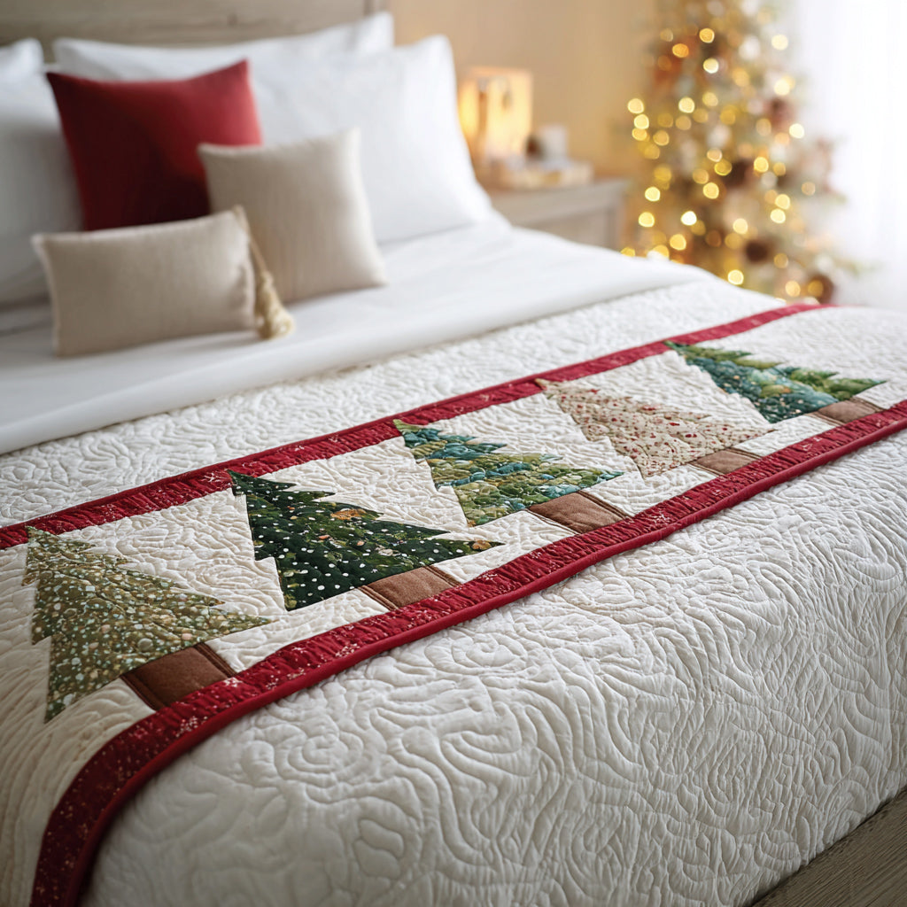 Wintery Christmas Tree Quilted Bed Runner Christmas Decorations Family Christmas Presents