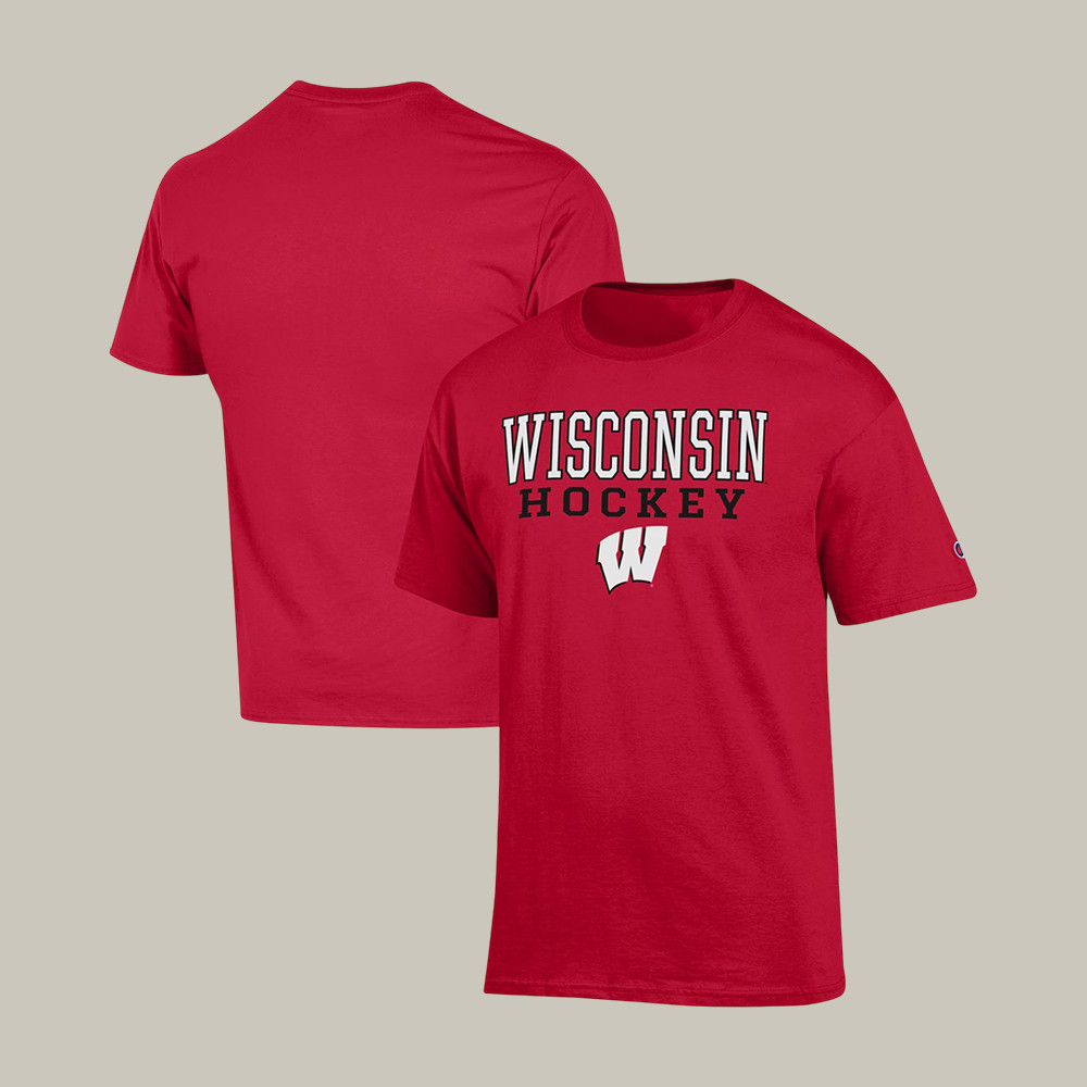 Wisconsin Badgers Champion Stack Logo Hockey T-Shirt Game Day Clothing Best Fan Gift