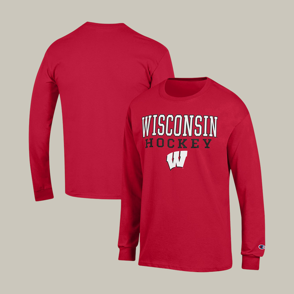 Wisconsin Badgers Champion Stack Logo Long Sleeve Shirt Hockey Apparel Game Day Gear