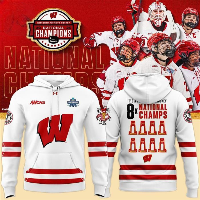 Wisconsin Badgers Women's Hockey National Champions Hoodie White NHL Gifts For Fans